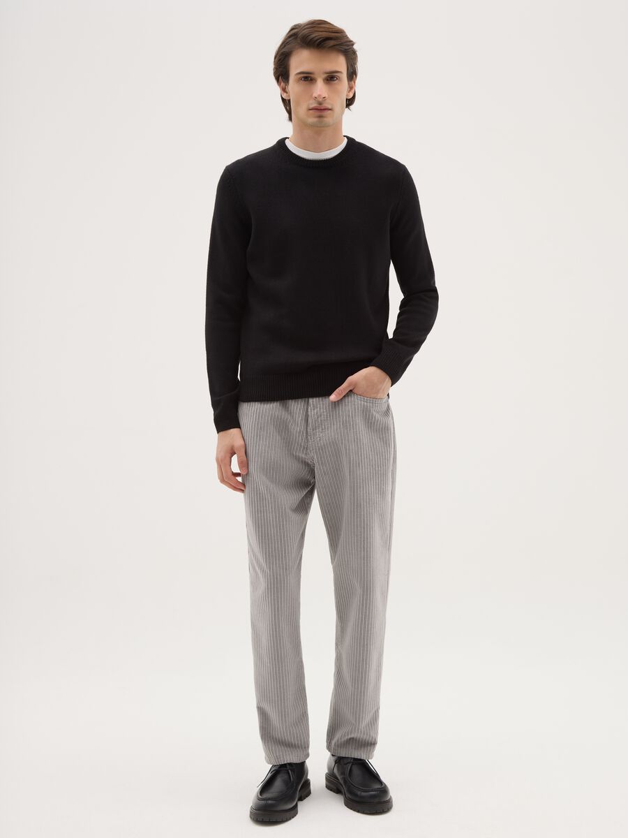 Grey cotton blend corduroy regular fit trousers_0