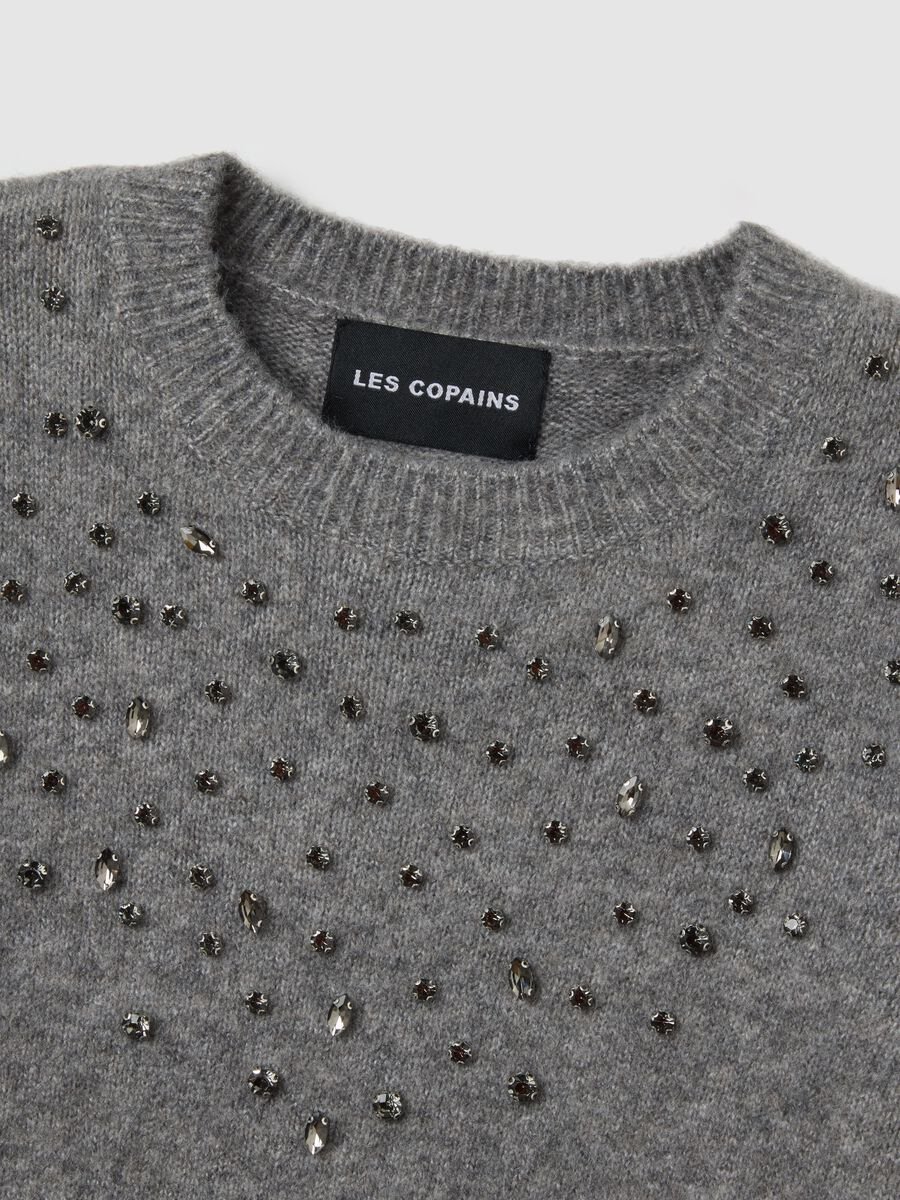 Grey regular fit jumper with decorative rhinestone details_5