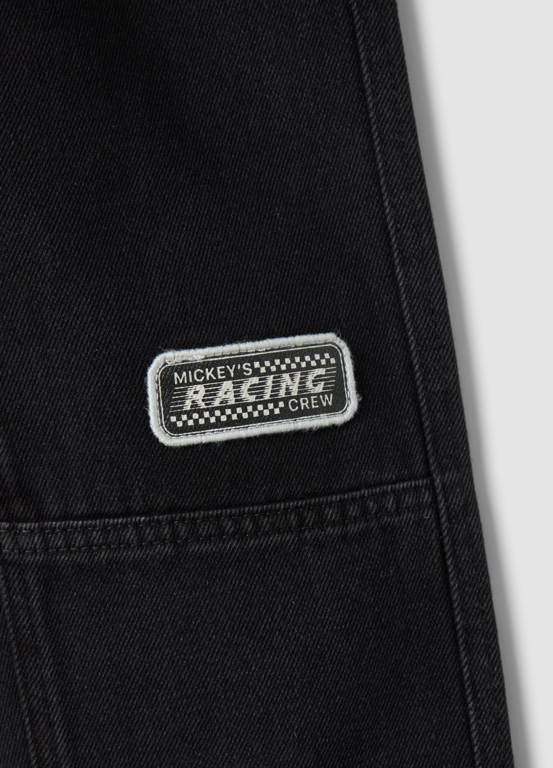 Black wide-leg jeans in cotton, viscose and lyocell blend with Mickey print
