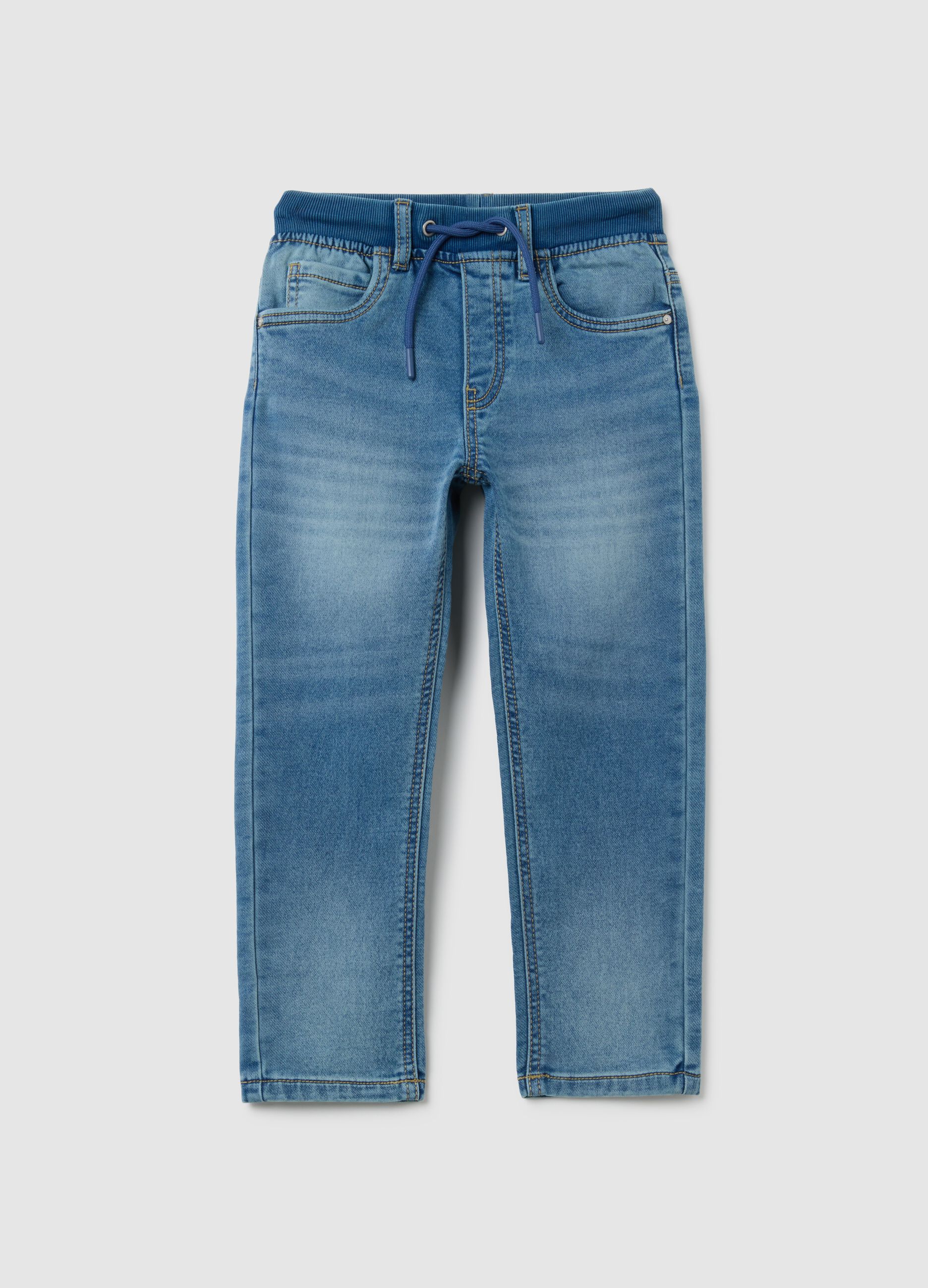 Jeans da bambino in misto cotone blu elasticizzato