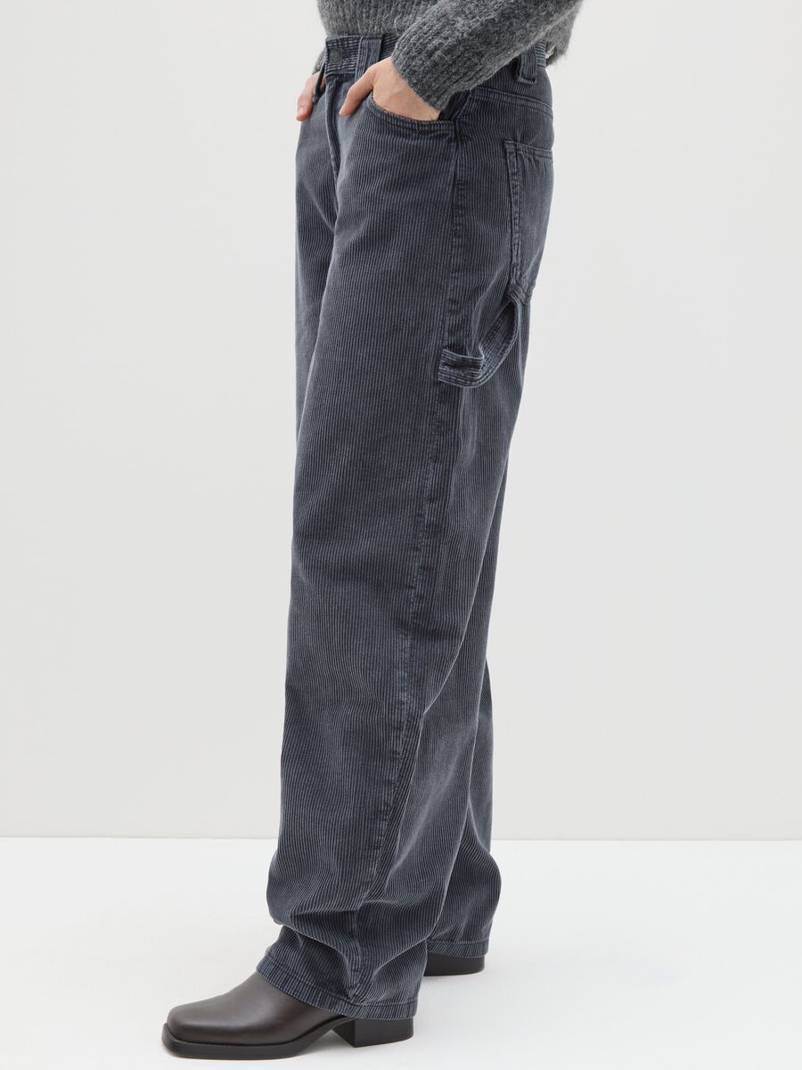 Pantaloni baggy neri  in puro cotone a coste relaxed fit_3