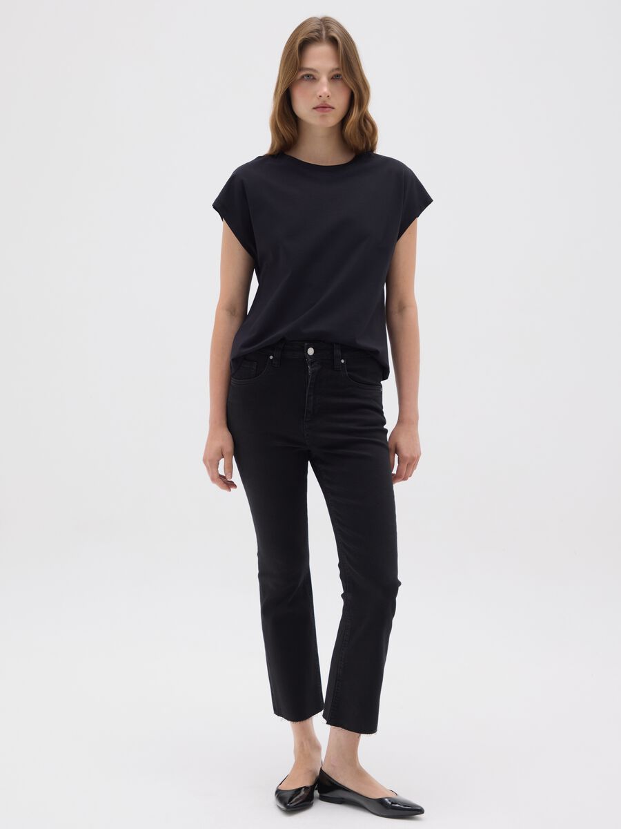 T-shirt da donna in puro cotone nero_1