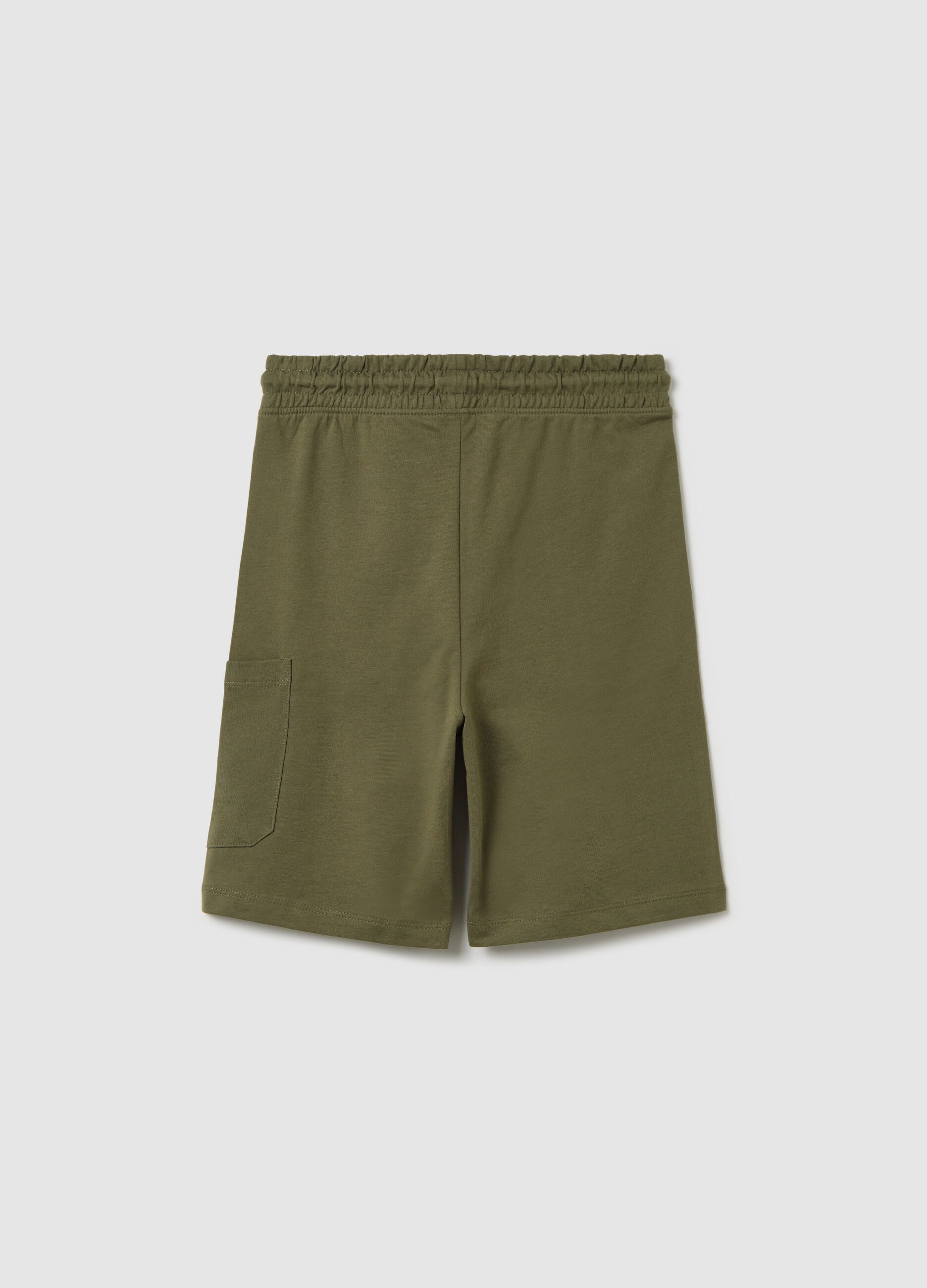 Green cargo Bermuda joggers in cotton with drawstring