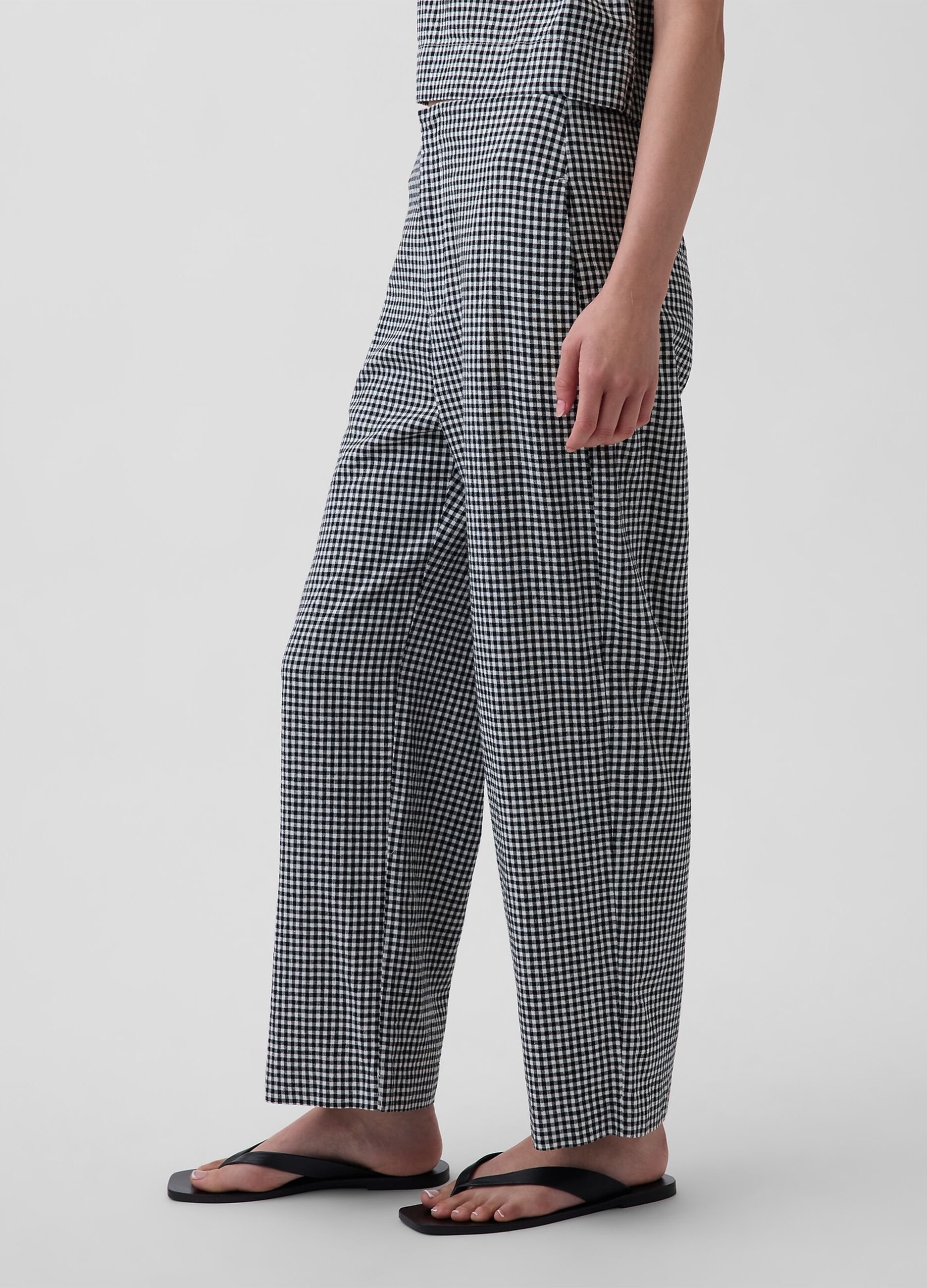 Checked linen-blend trousers