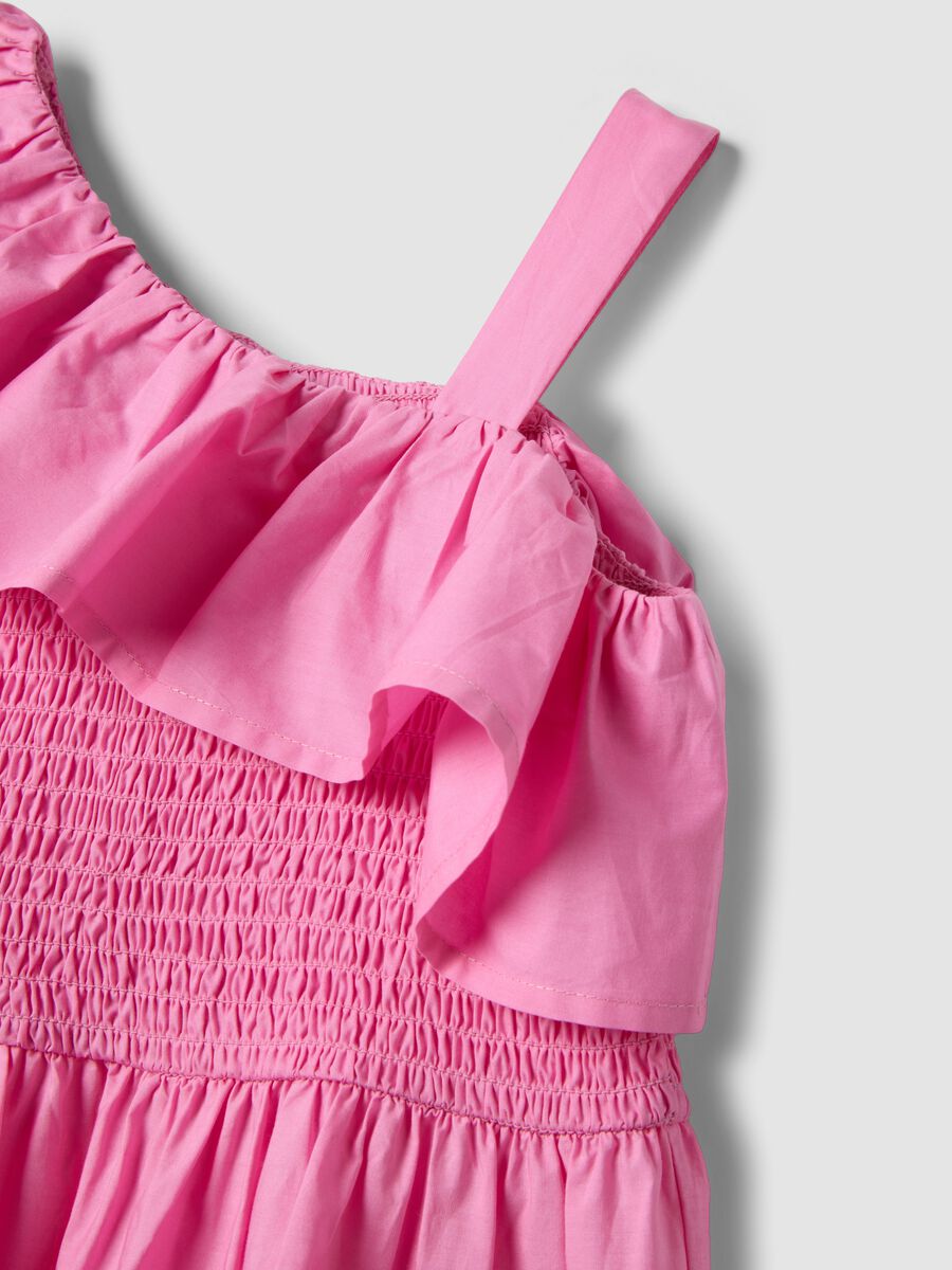 Vestito senza maniche in puro cotone rosa da bambina con volant_2
