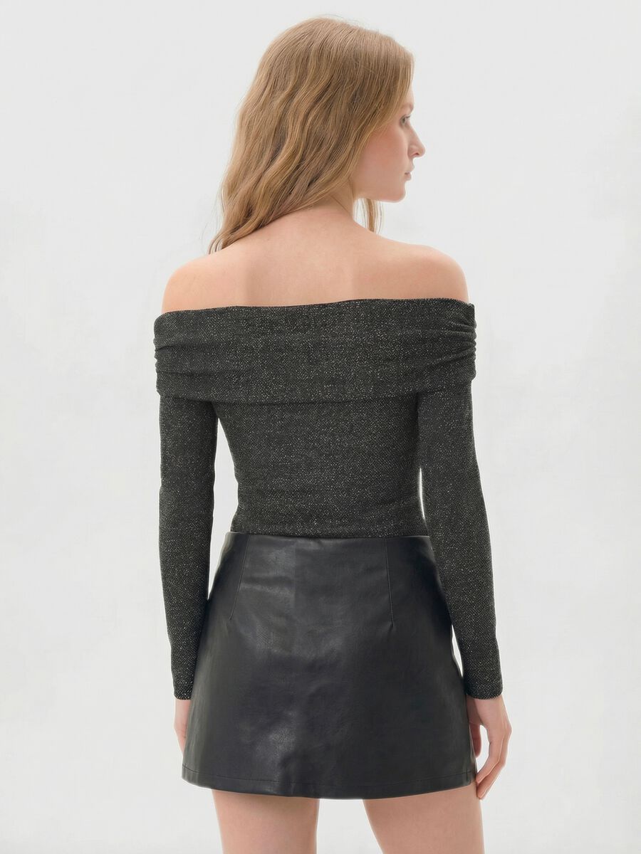 Black Long Sleeve Glitter Regular Fit Shirt_2