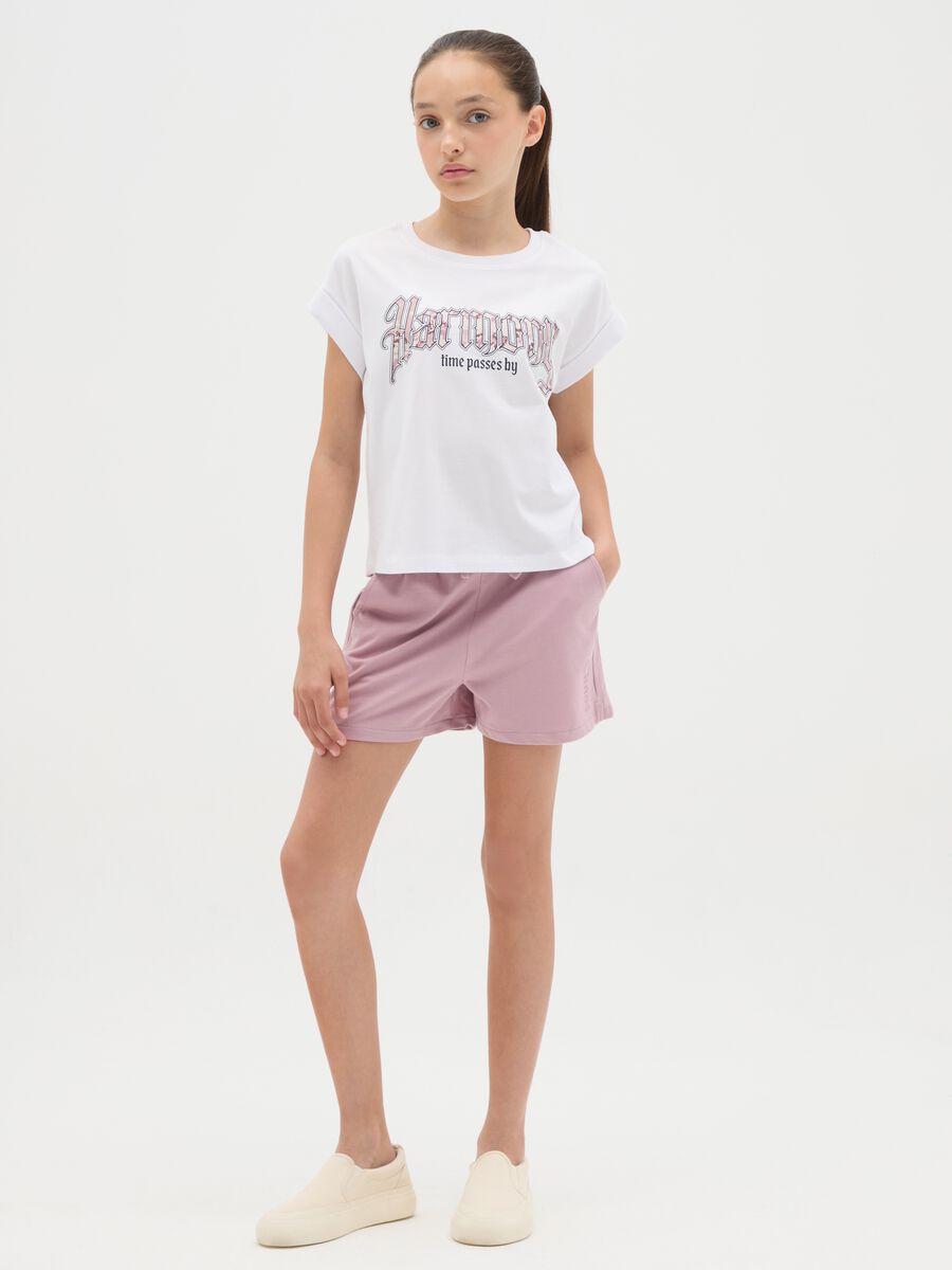 White and pink jogging set in cotton with print_1