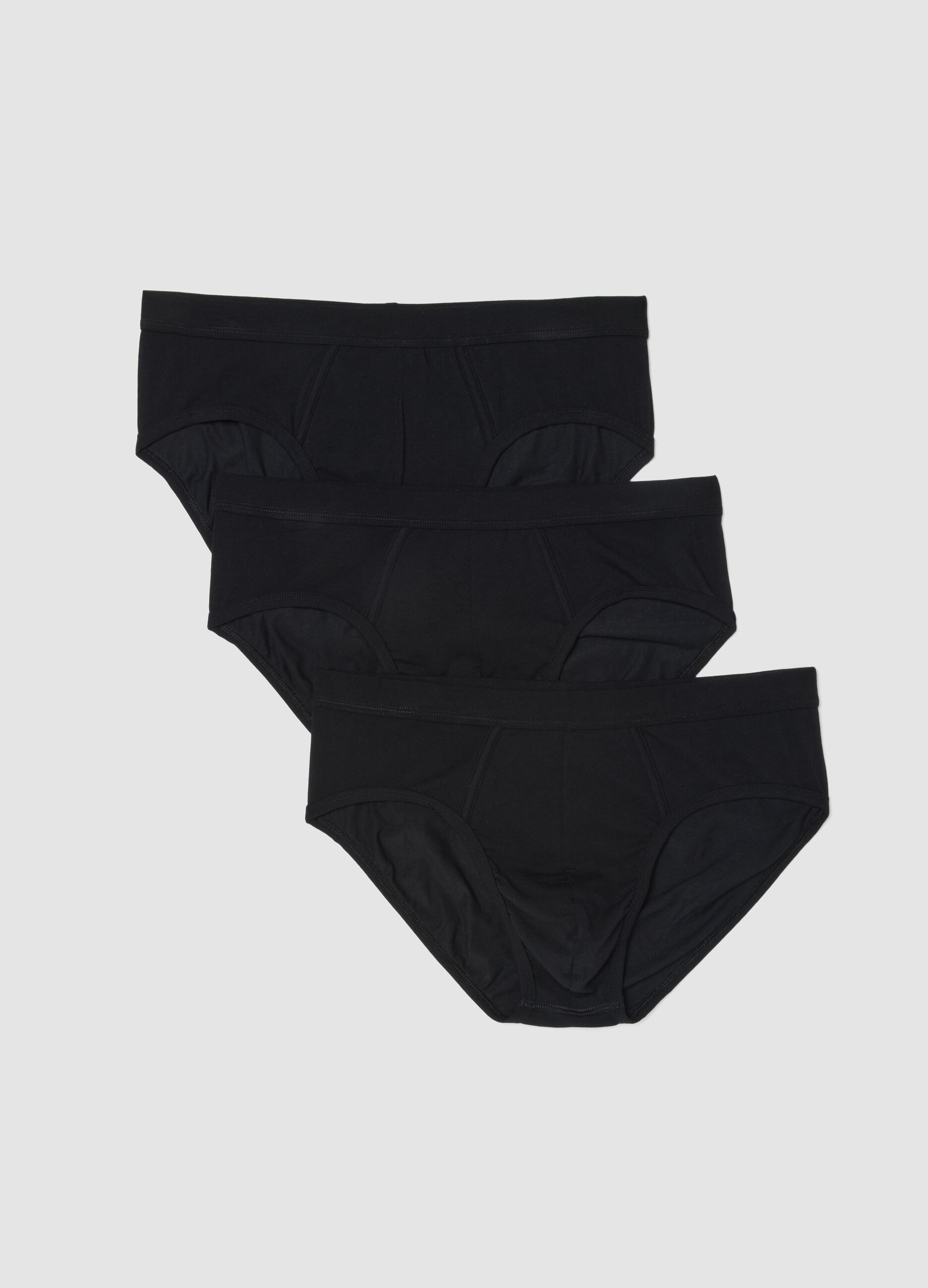 Pack of 3 black stretch cotton briefs, regular fit