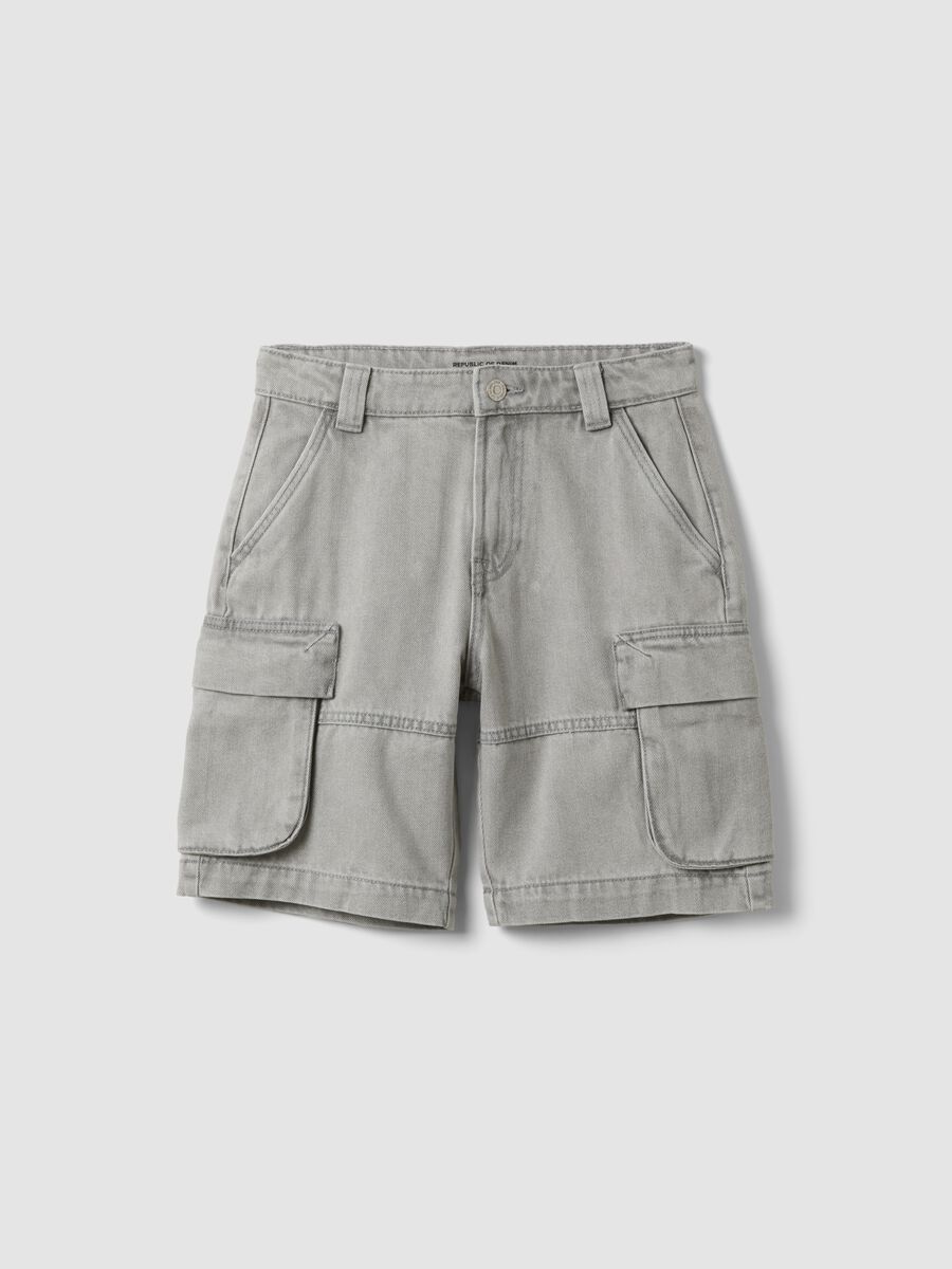Shorts cargo grigi in misto cotone e viscosa baggy fit_0