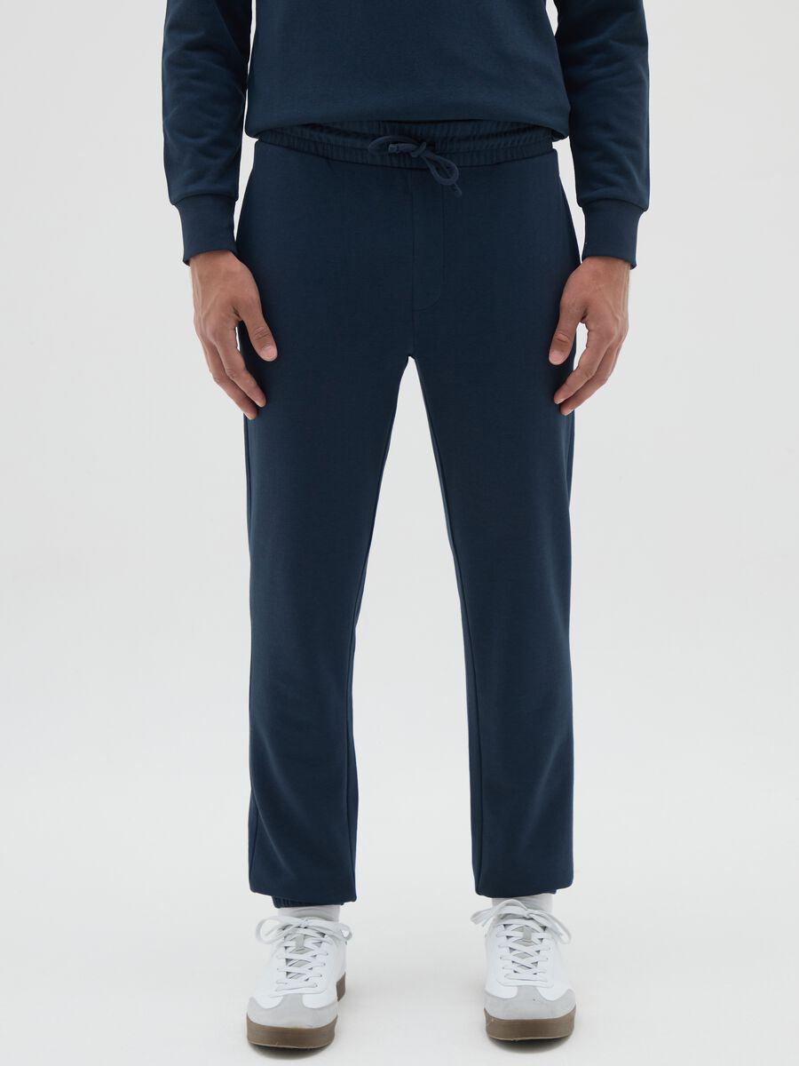 Men's blue cotton blend joggers, regular fit_1