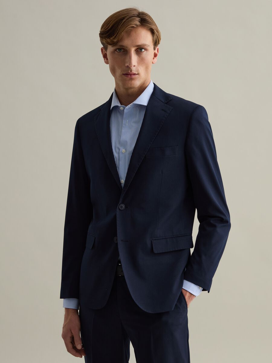 Blazer slim fit monopetto in twill stretch_0