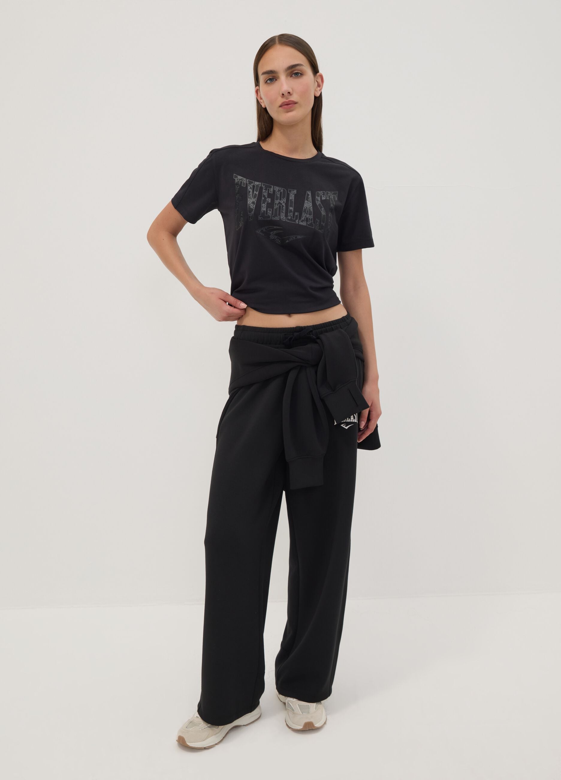Black regular-fit stretch cotton jersey T-shirt with print