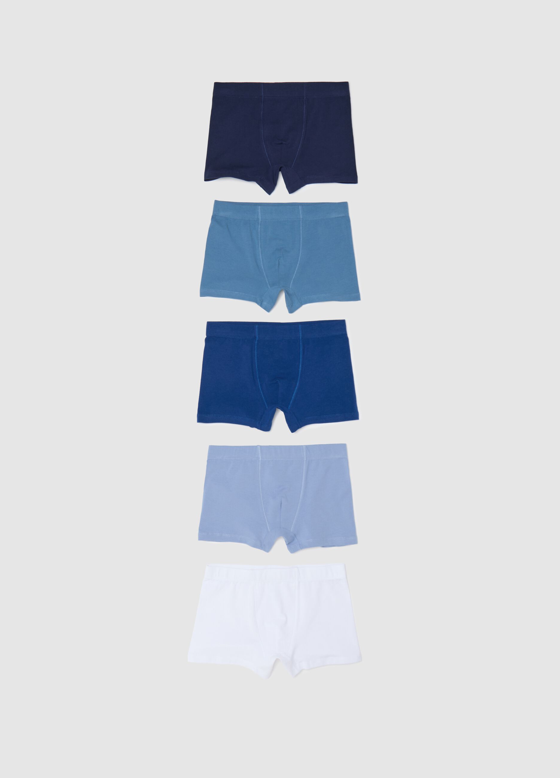 Five-pack white and blue boxer shorts in stretch cotton