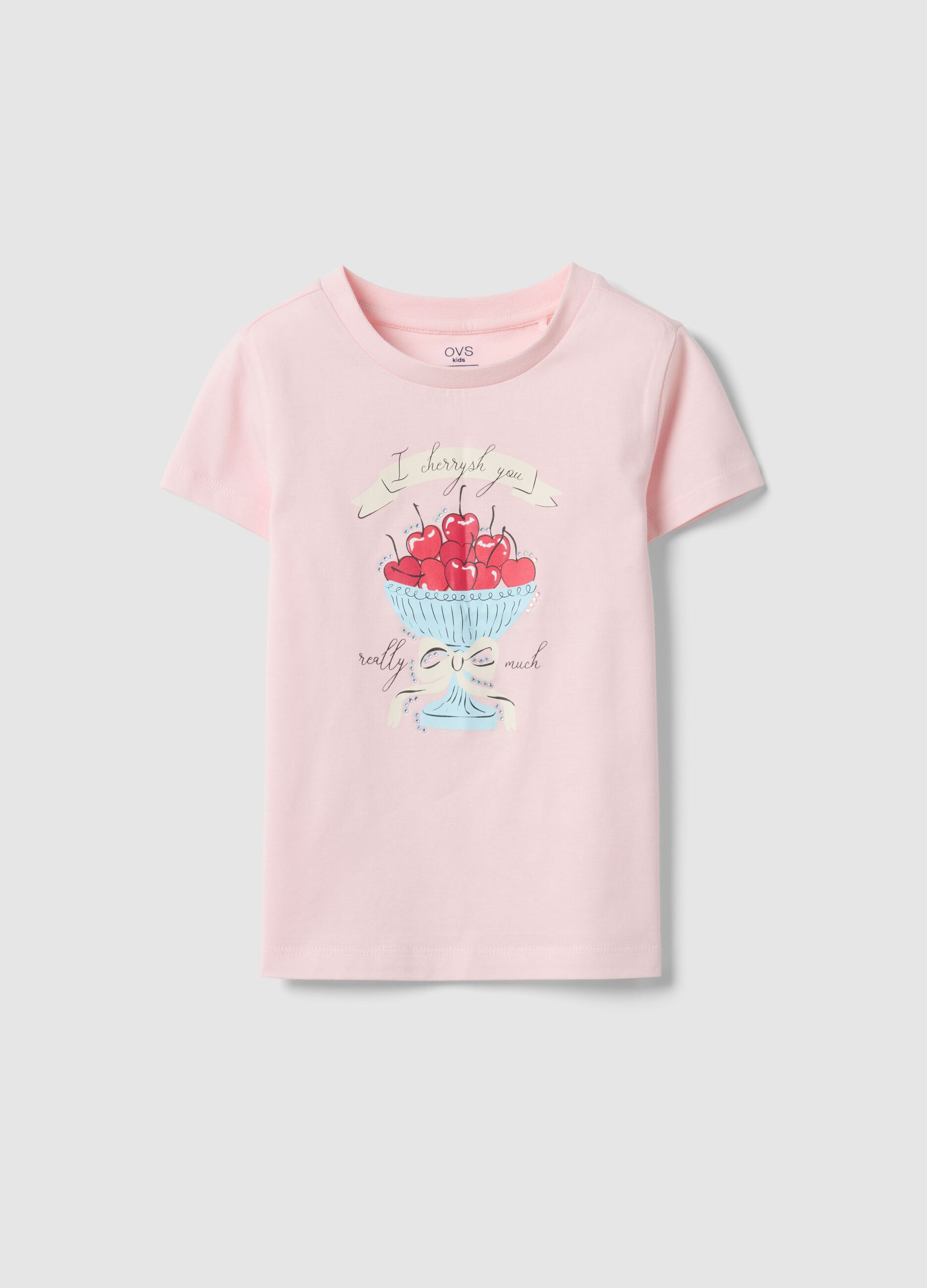 Girls' pink regular fit pure cotton t-shirt with print