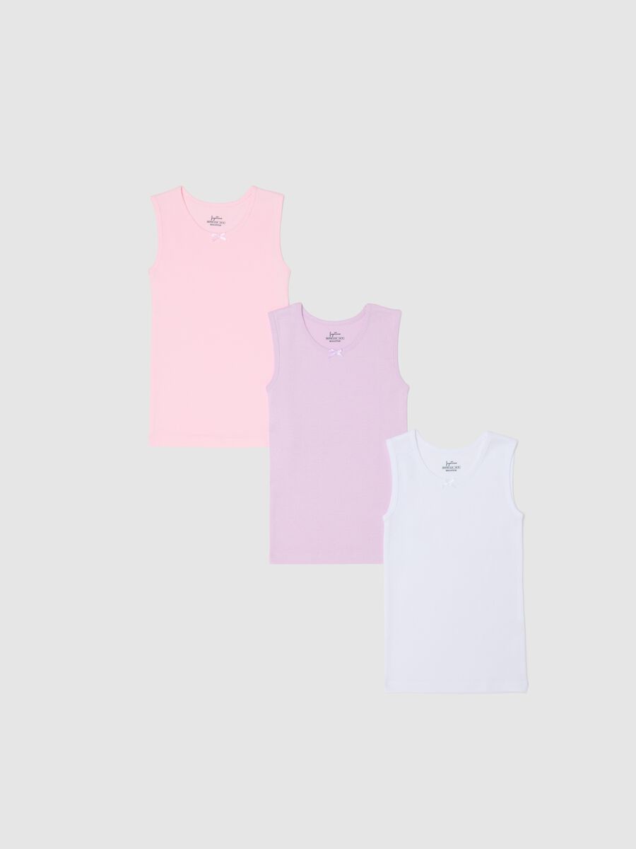 Three-pack pink and white vests in organic cotton with bow_0