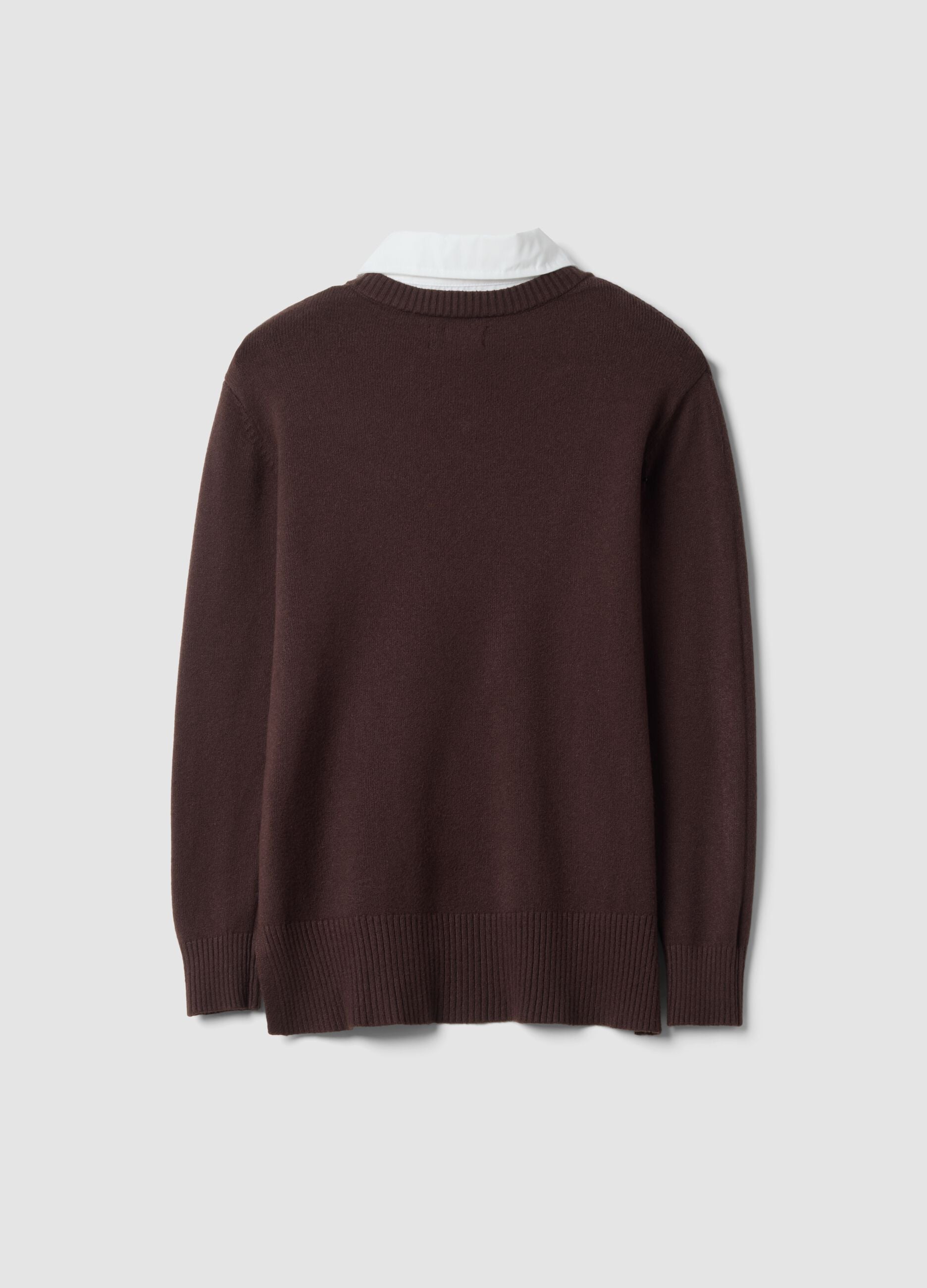 Brown viscose-blend top with shirt collar
