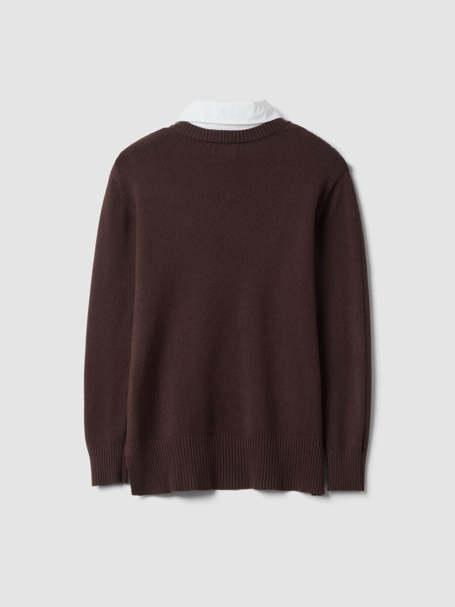 Brown viscose-blend top with shirt collar_2