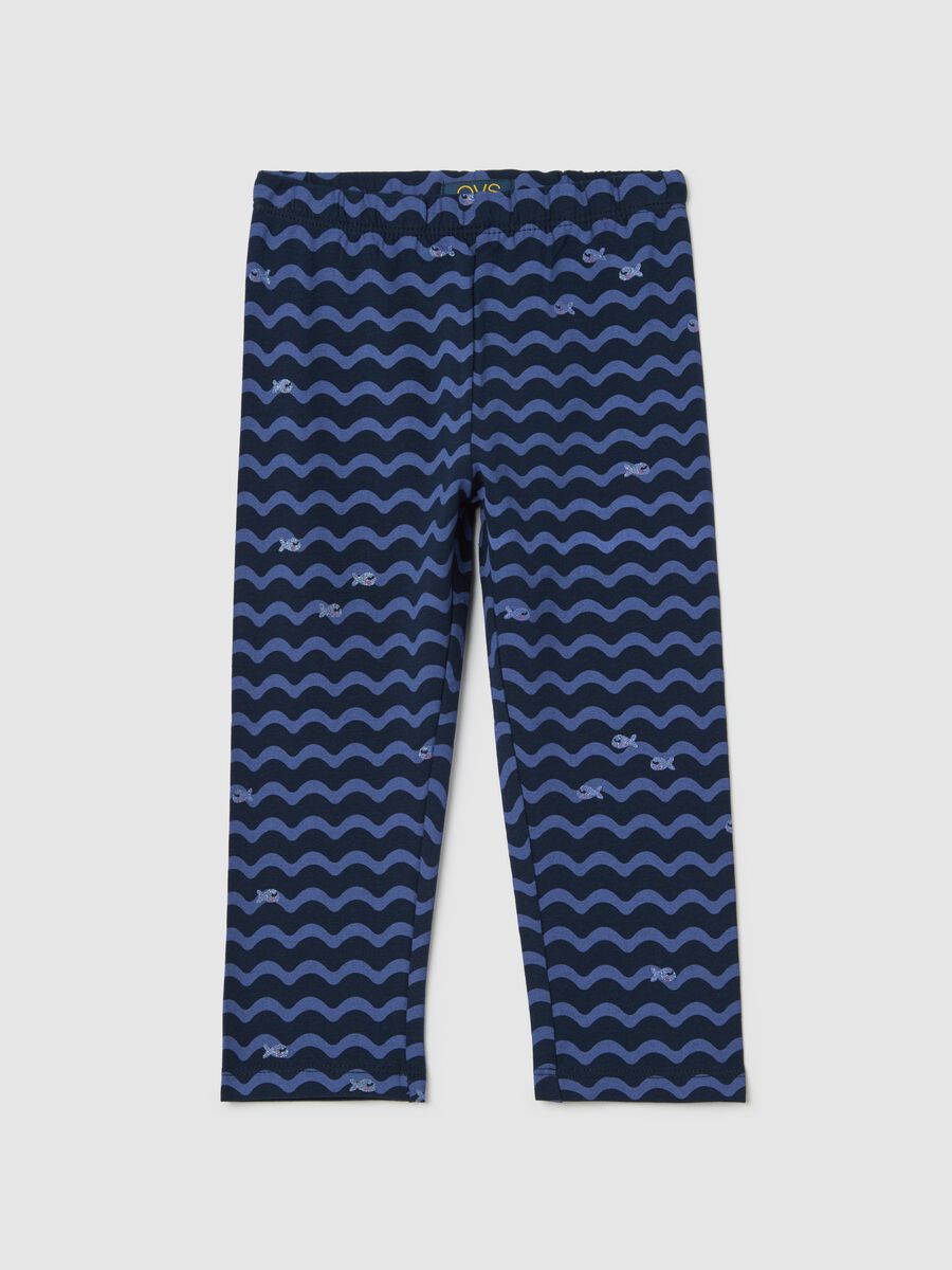 Blue three-quarter leggings in stretch cotton with print_0