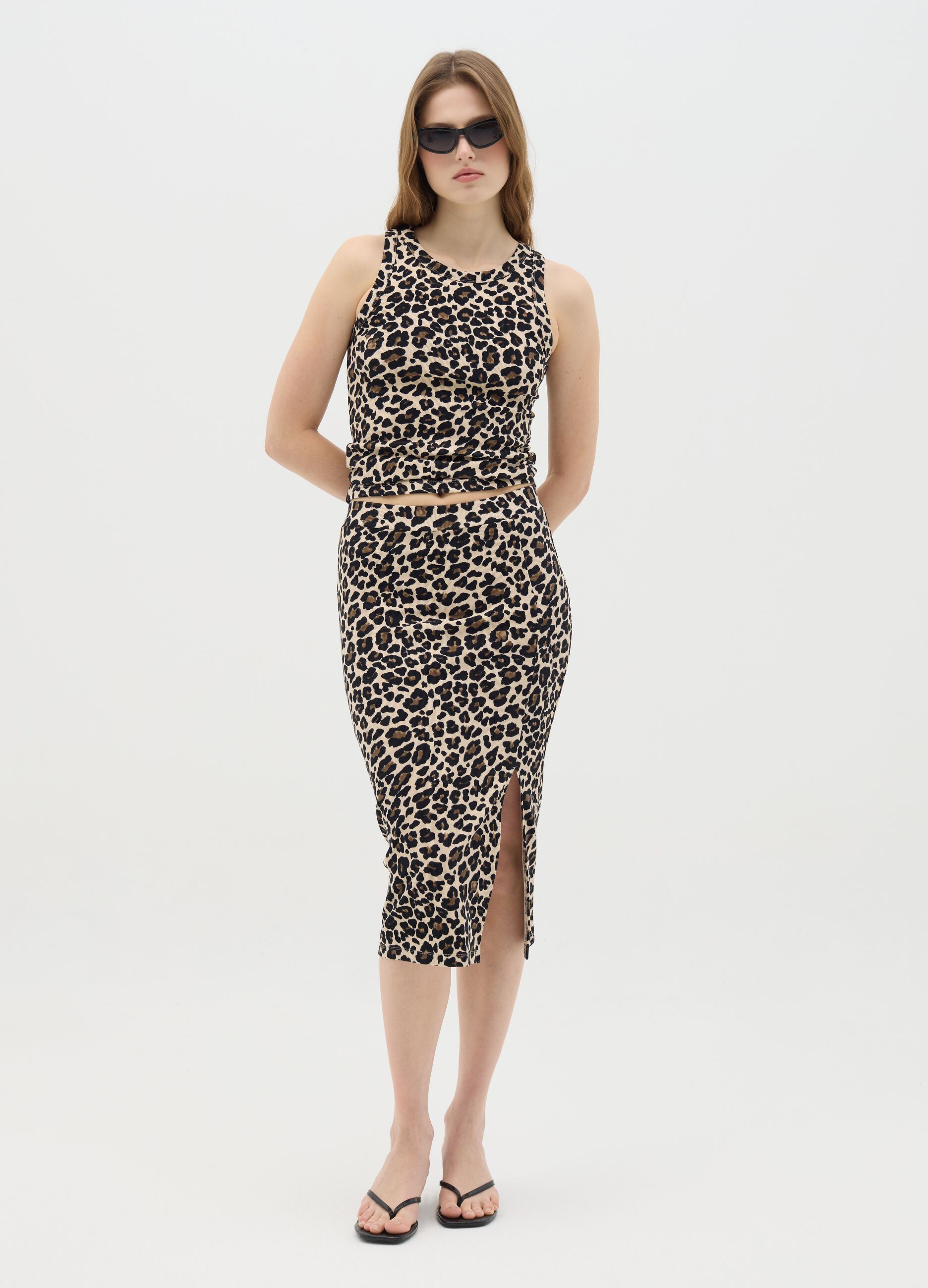 Gonna midi da donna multicolor regular fit con spacco
