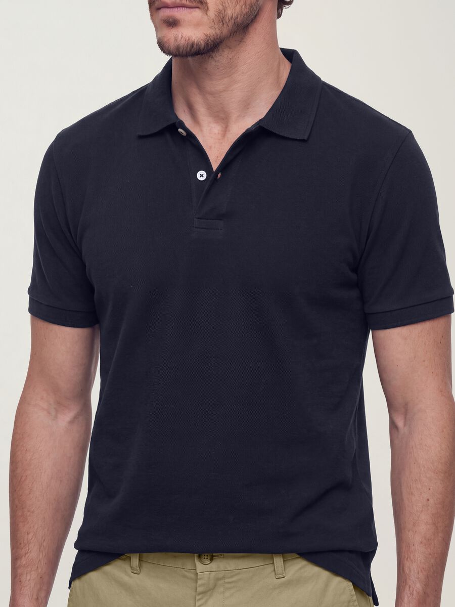 Polo blu in puro cotone piquet con colletto classico regular fit_1