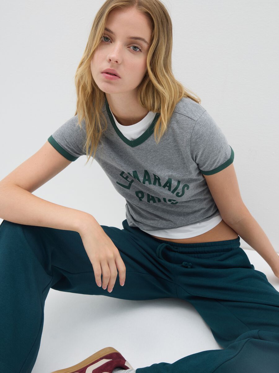 T-shirt in cotone elasticizzato grigia regular fit_0