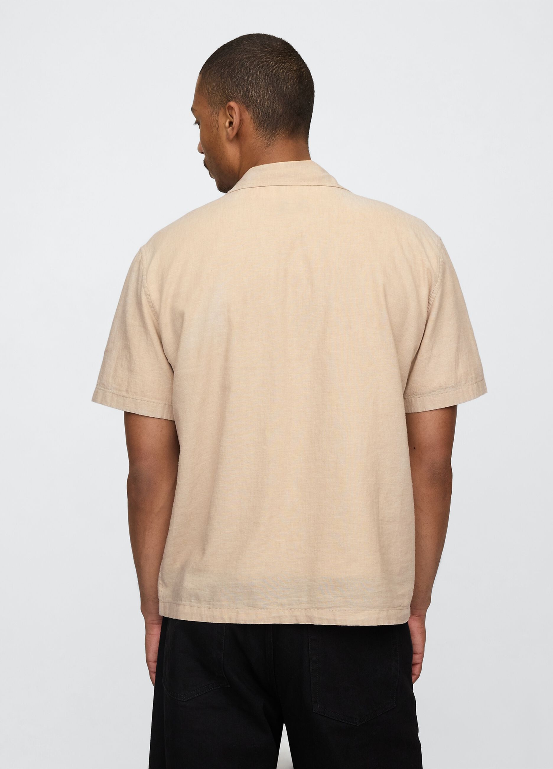 Beige linen short sleeve shirt