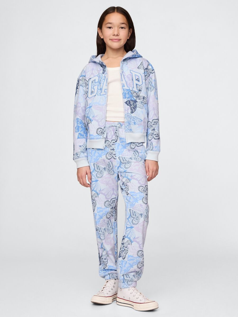 Light blue joggers with drawstring, logo embroidery and butterflies print_0