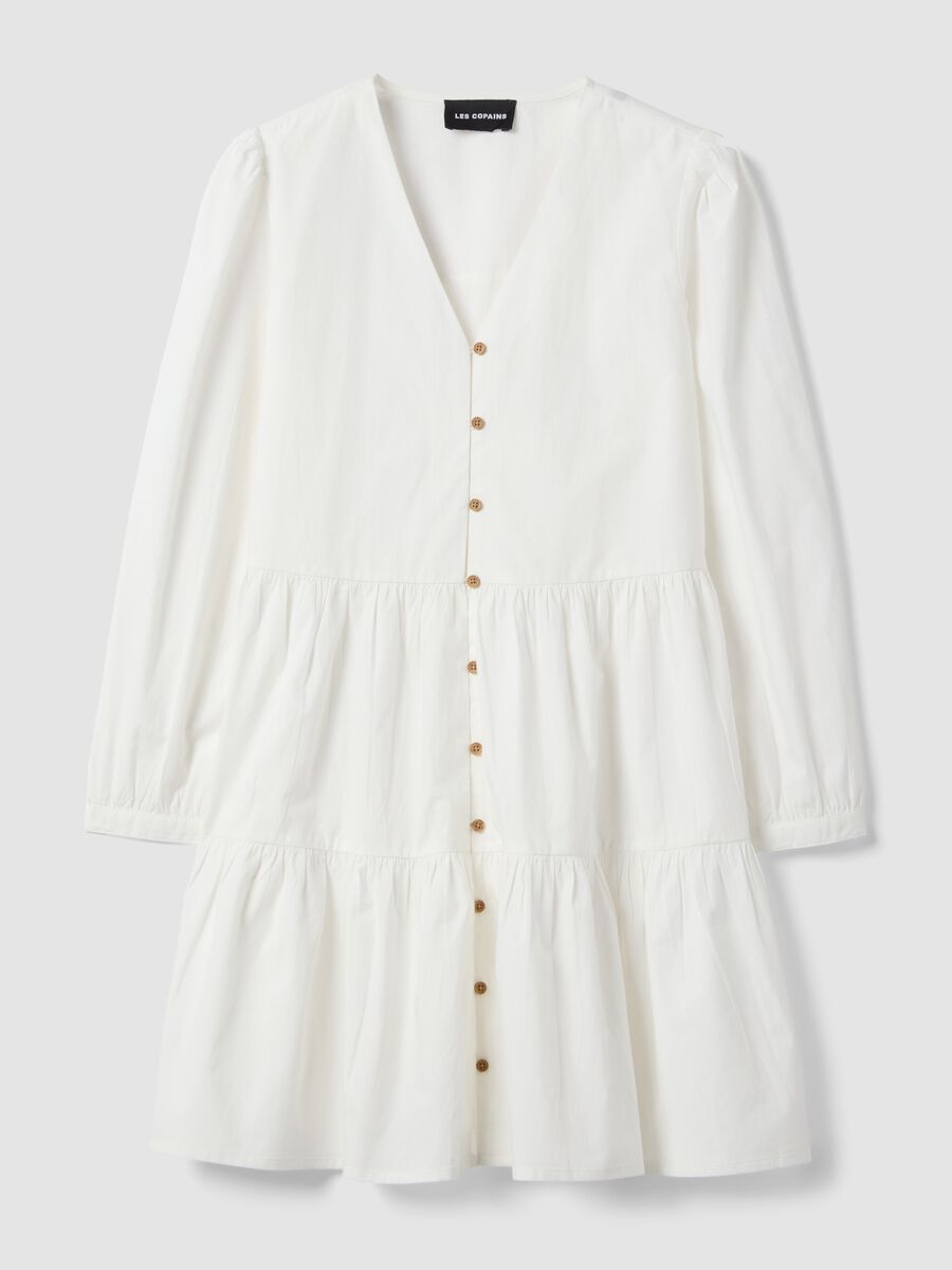 Abito in puro cotone bianco regular fit deep V_0