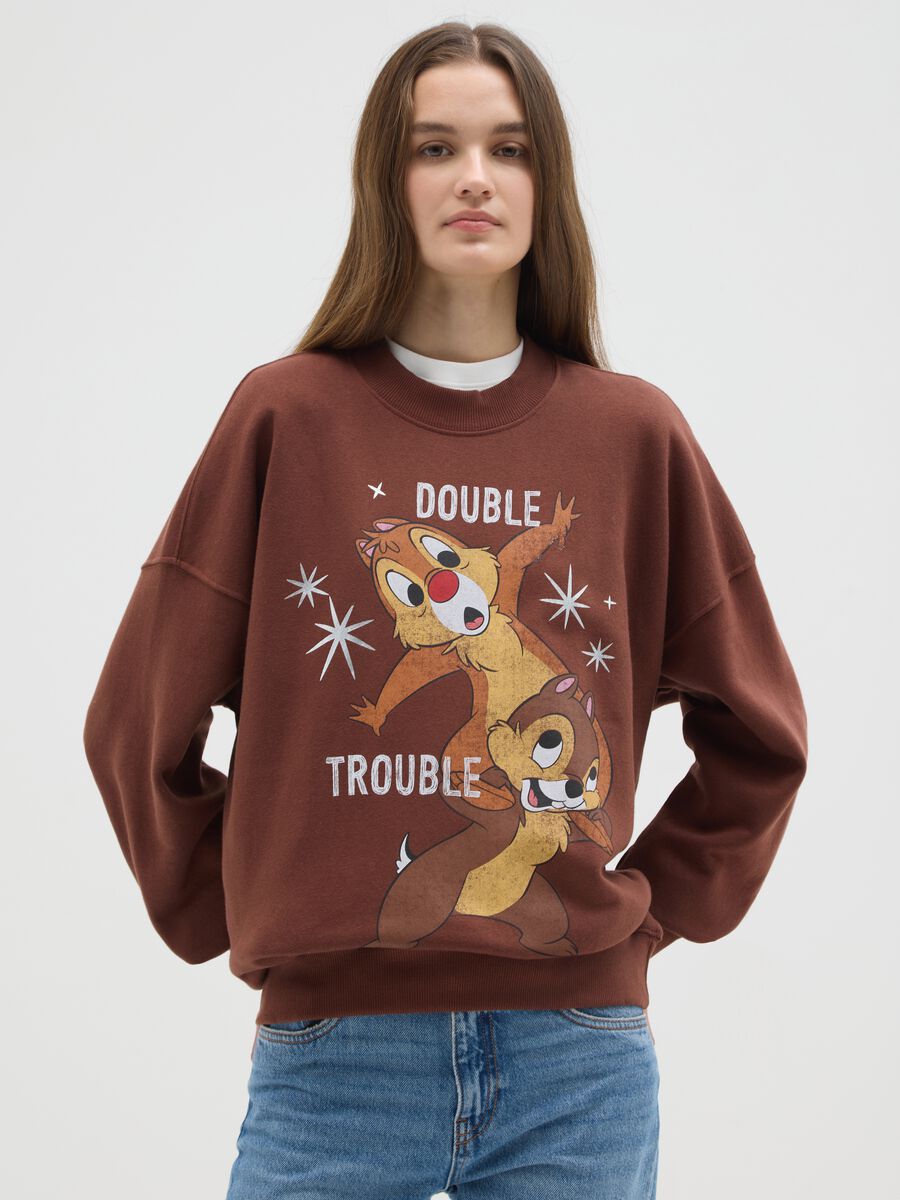 Felpa in misto cotone marrone regular fit con scollo rotondo_0