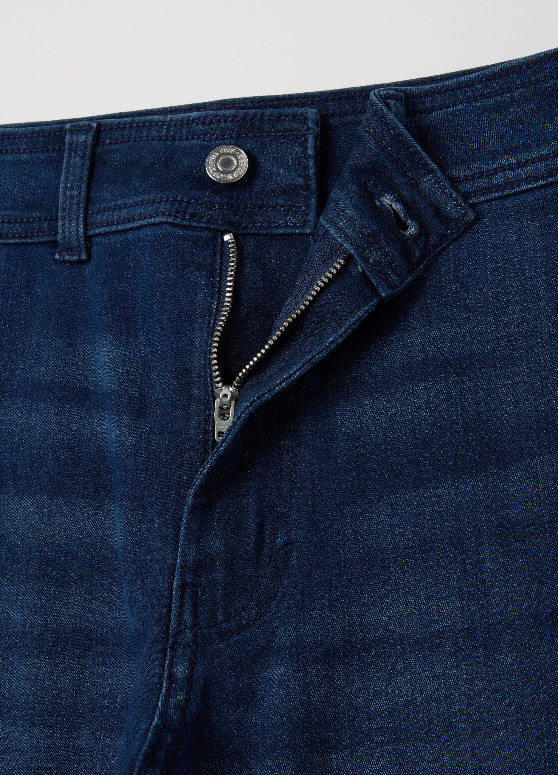 Blue Wide Leg Stretch Cotton Blend Jeans