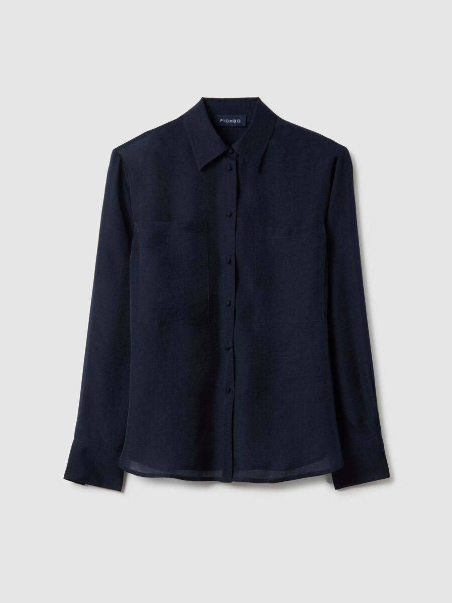 Blue long sleeve Lyocell shirt regular fit with classic collar_4