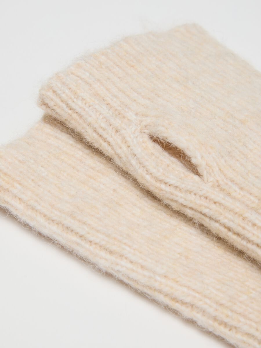 Tan fingerless wool blend gloves_2