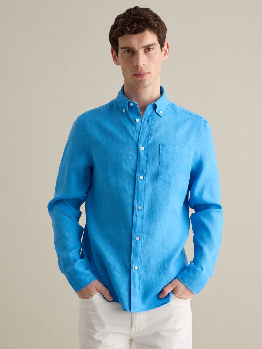 Sky blue pure linen shirt_0