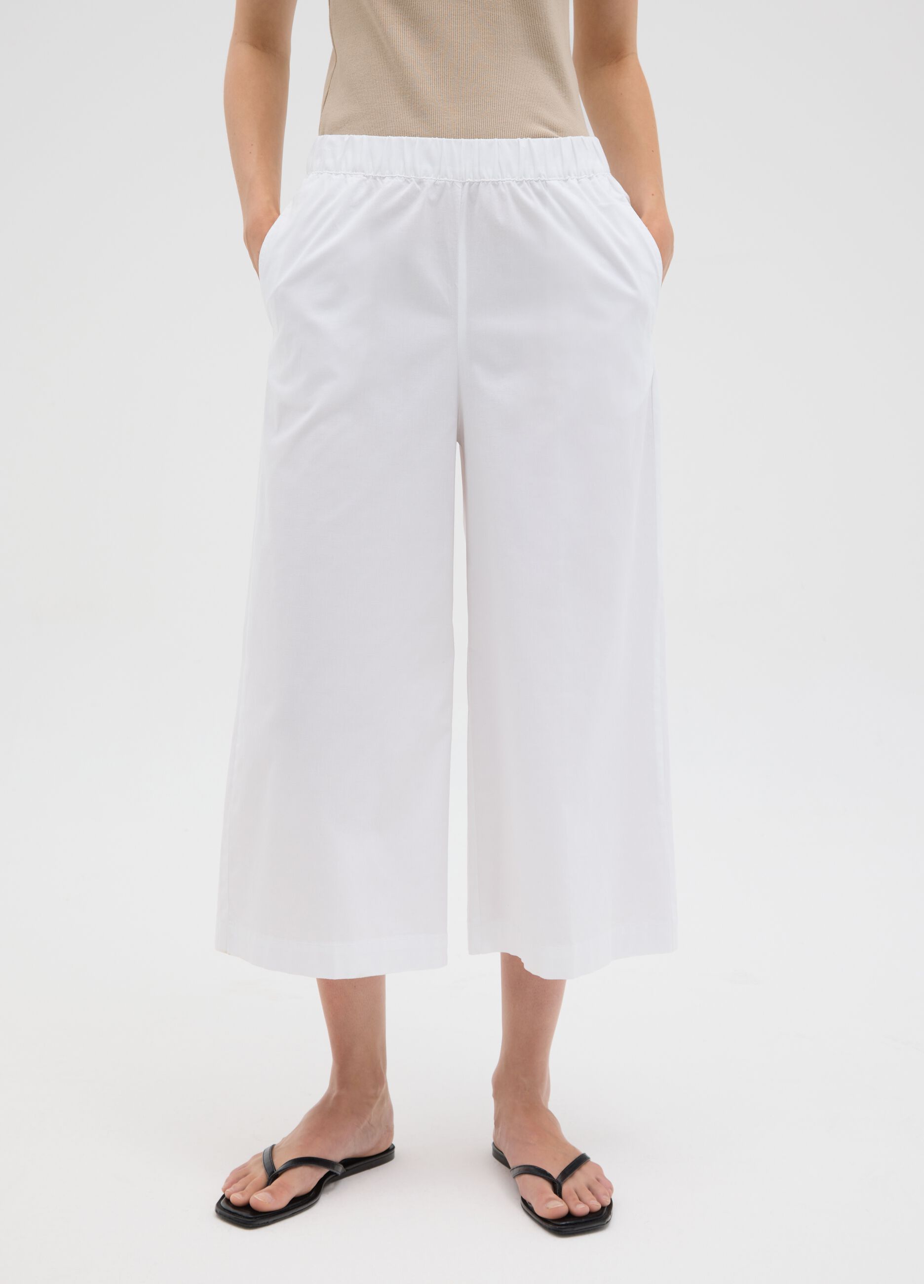 Women's White Regular Fit Culotte Trousers