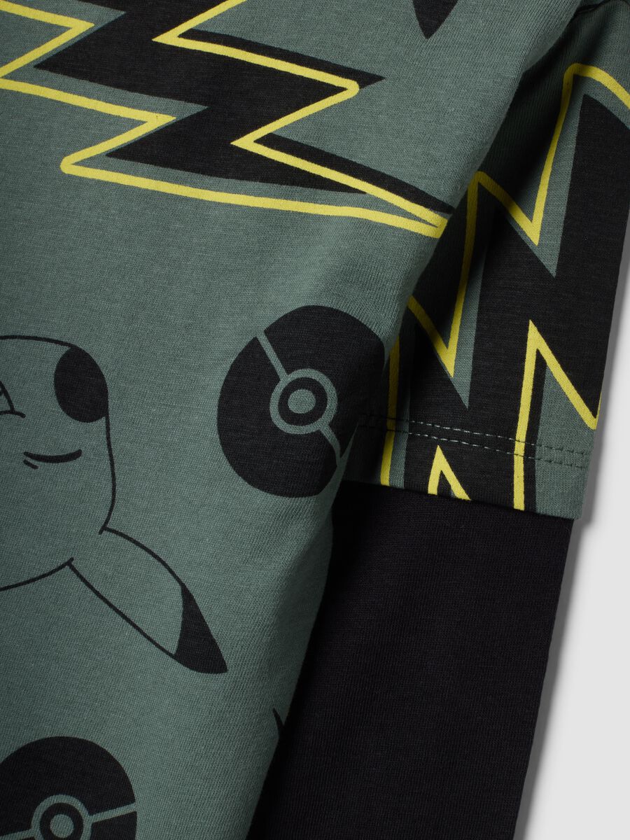 T-shirt verde in puro cotone con stampa Pikachu relaxed fit_3