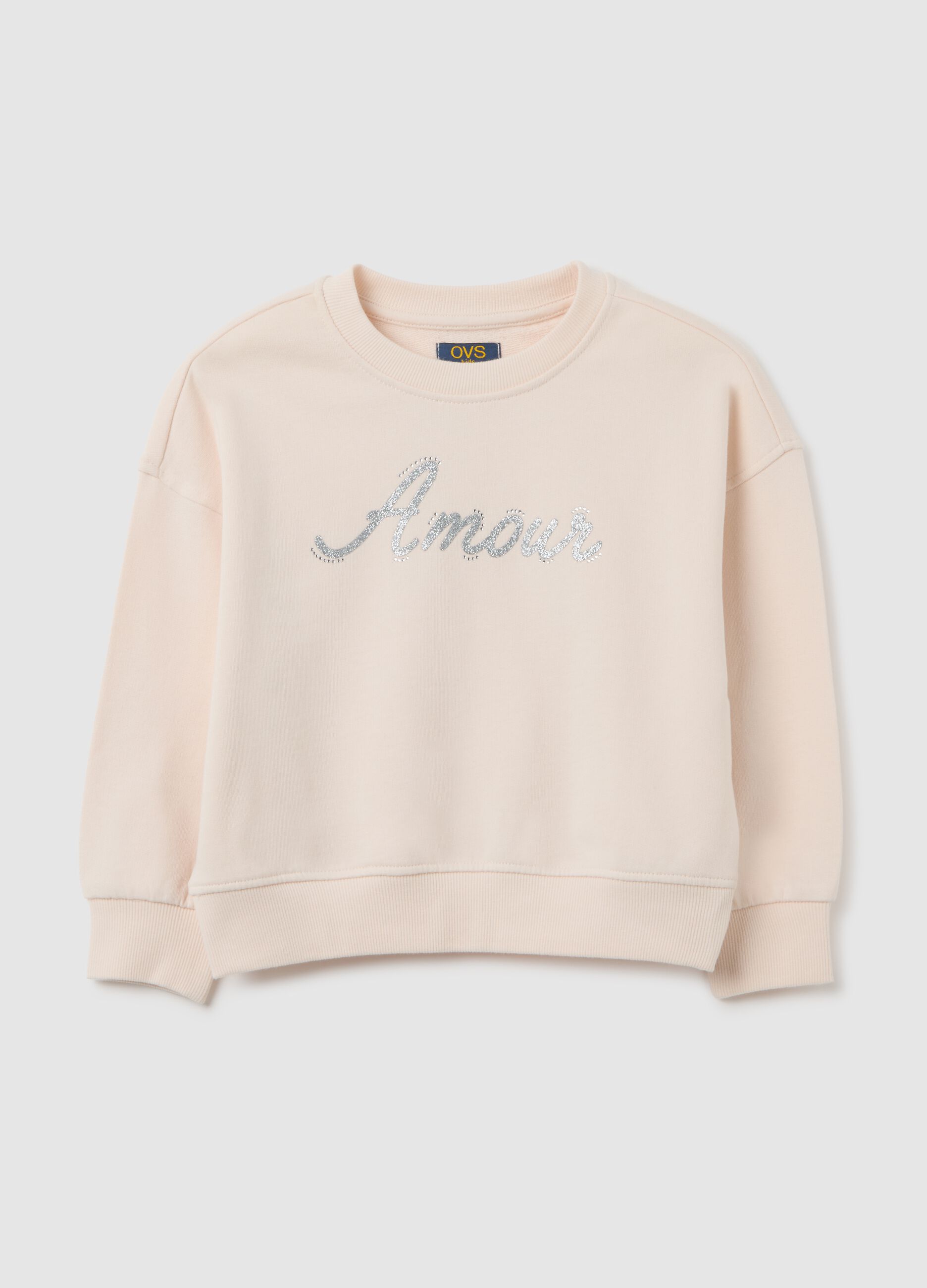 Girls' beige pure cotton sweatshirt with print