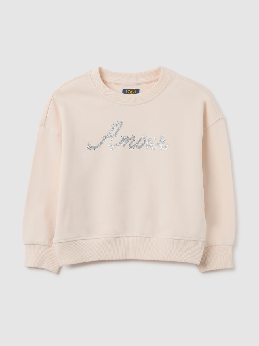 Girls' beige pure cotton sweatshirt with print_0