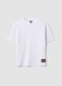 White oversized pure organic cotton T-shirt with honeycomb texture for boys_0