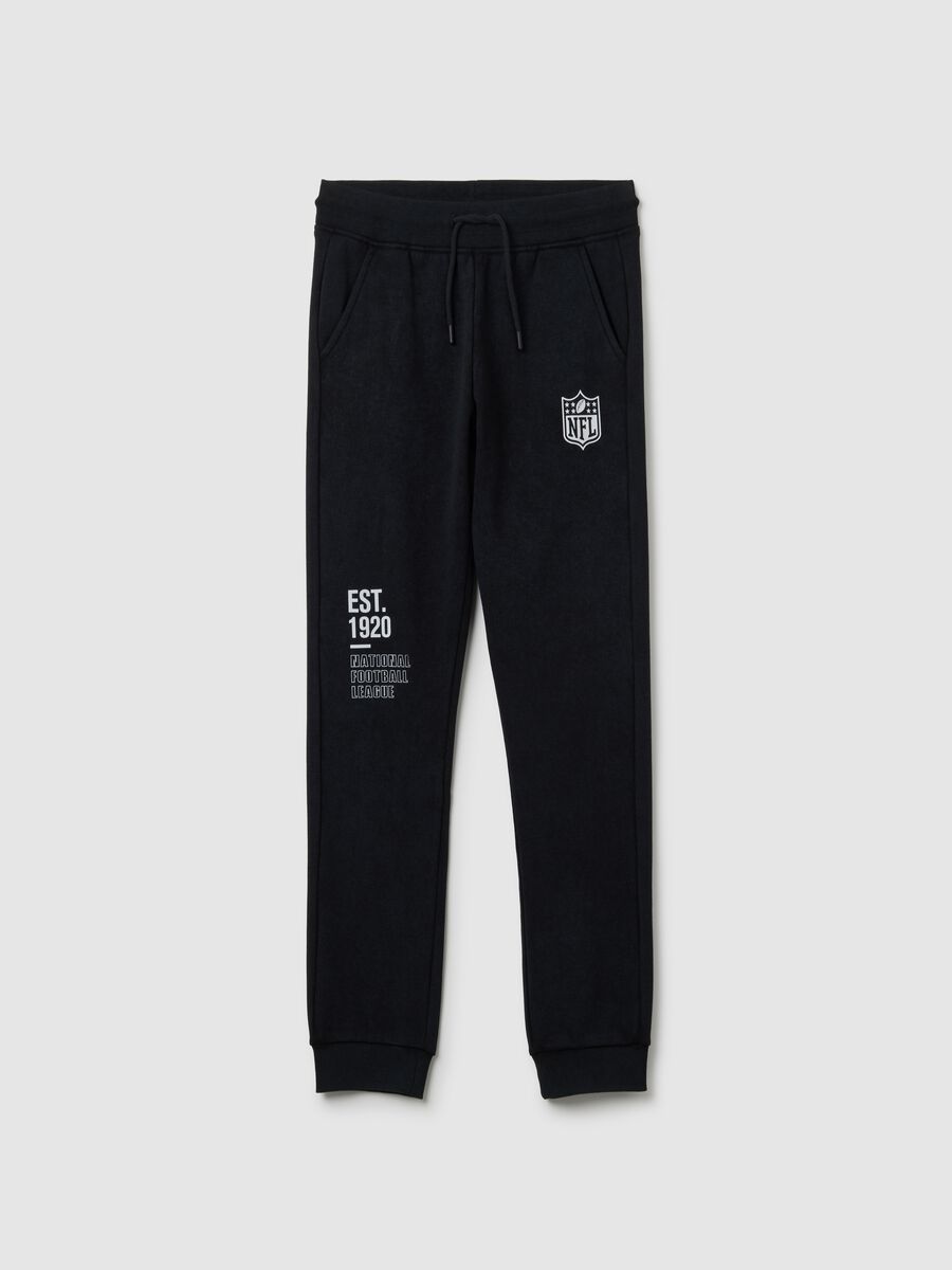 Kids' black regular fit cotton blend trousers with NFL logo_0