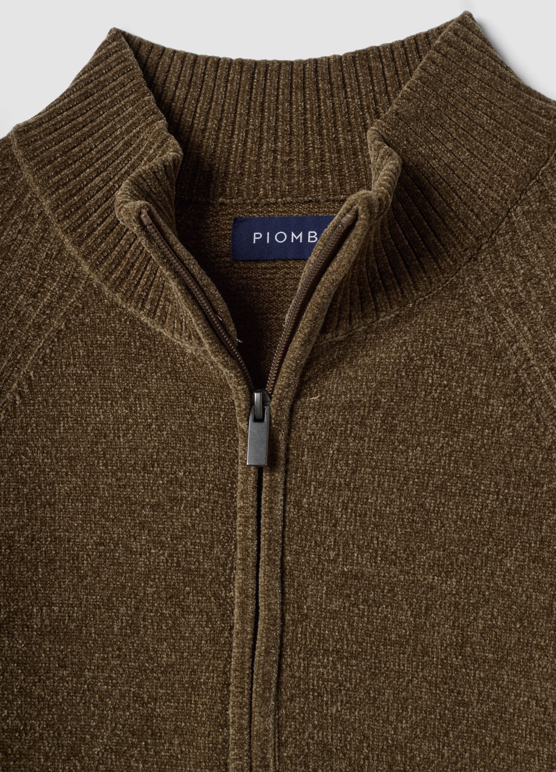 Beige full-zip cardigan with collar, regular fit
