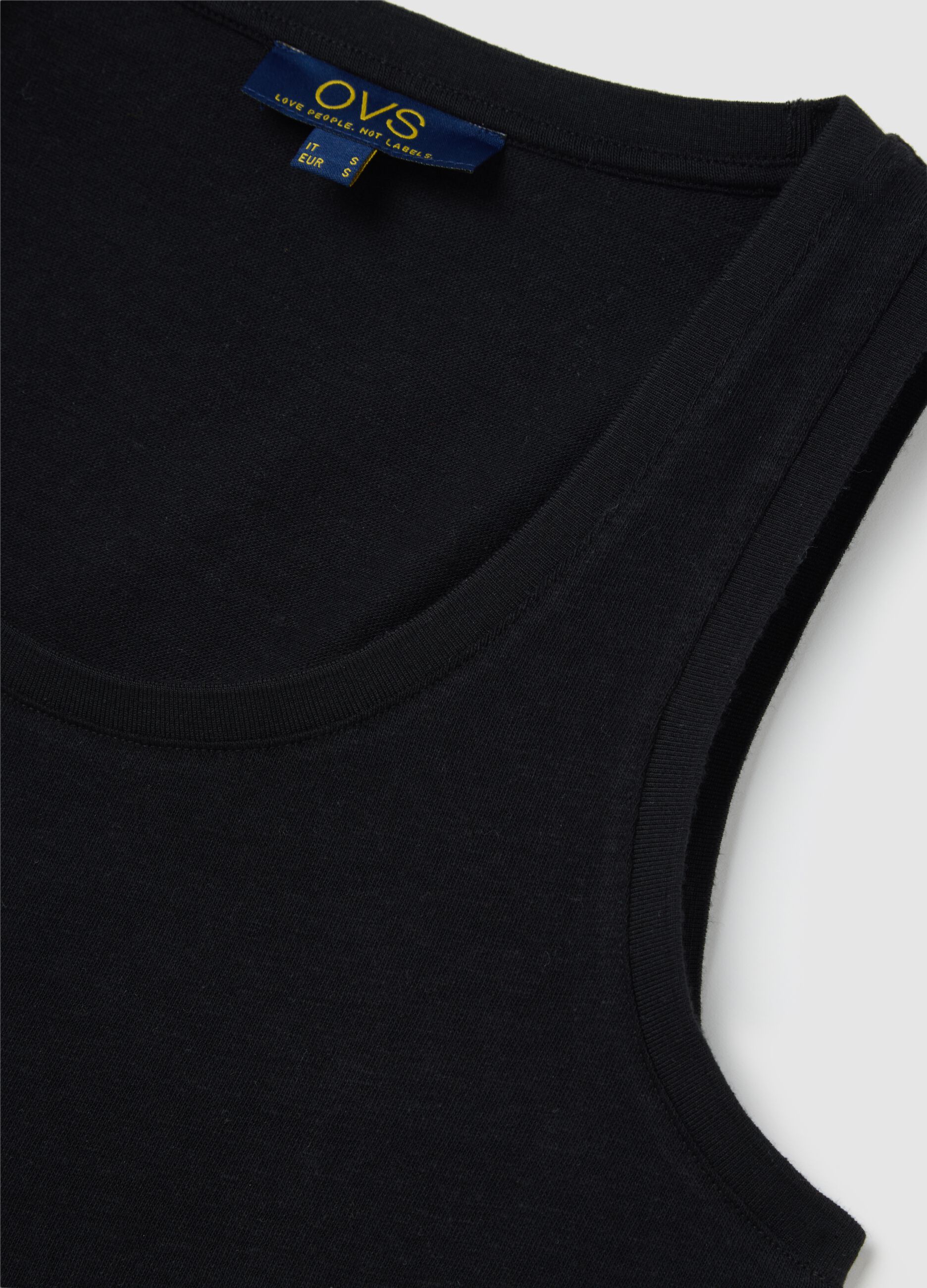 Canotta da donna in cotone e lino nero regular fit