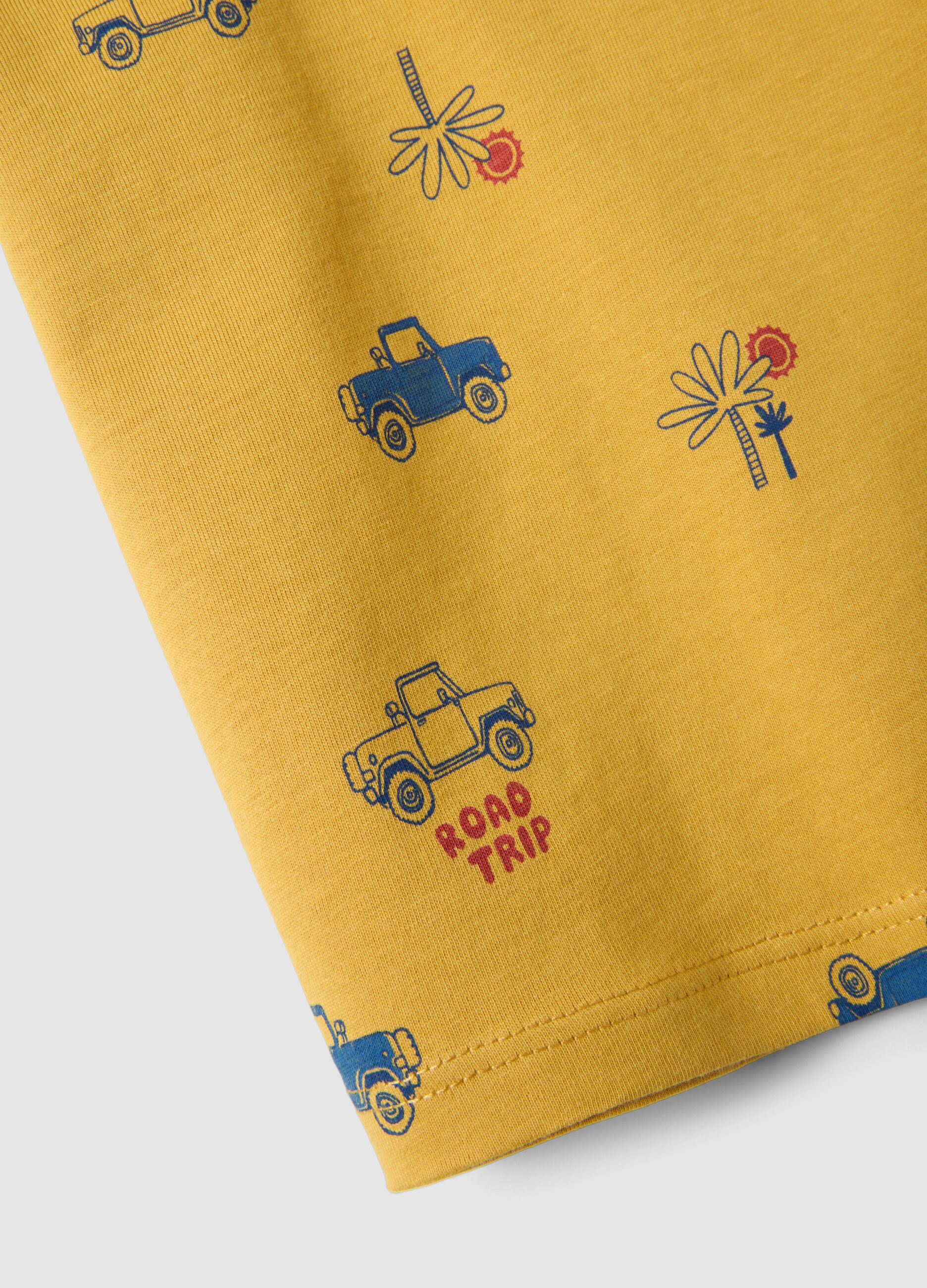 Yellow pure organic cotton boys&rsquo; T-shirt with car print