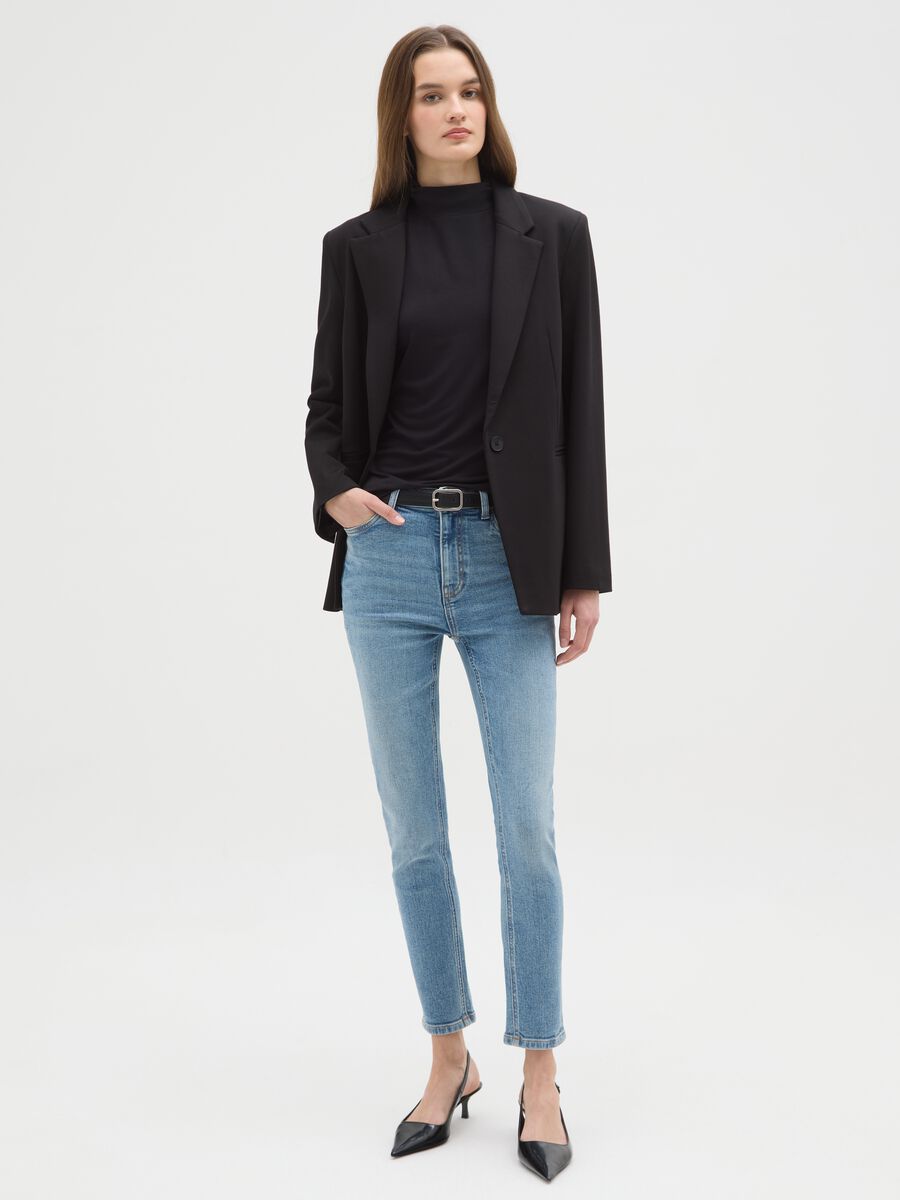 High-waisted blue skinny jeans in stretch cotton_0