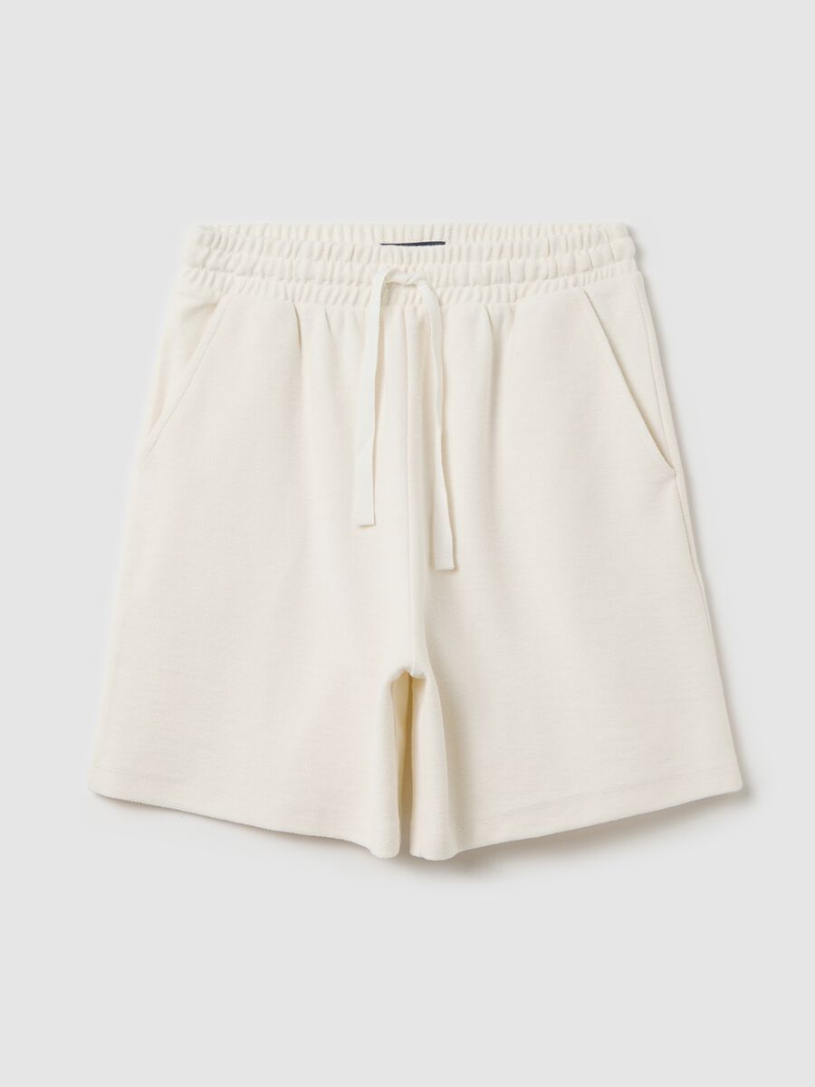 White Cotton Bermuda Shorts Piombo_4