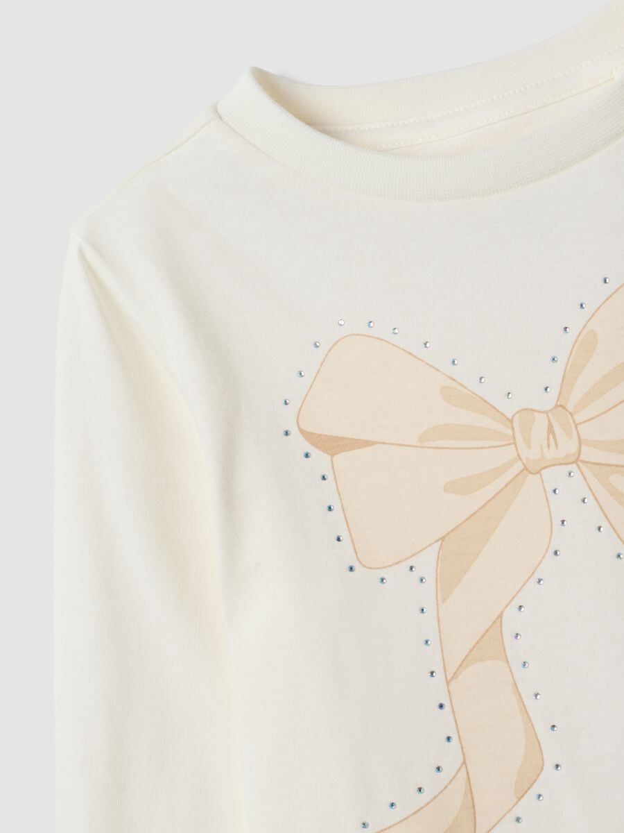 White pure organic cotton T-shirt with bow print for girls_2