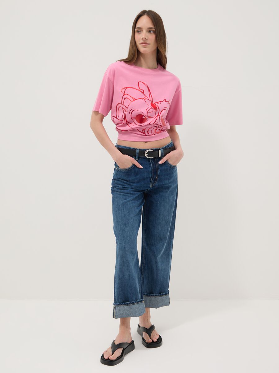Pink pure cotton regular fit T-shirt with Stitch print_2