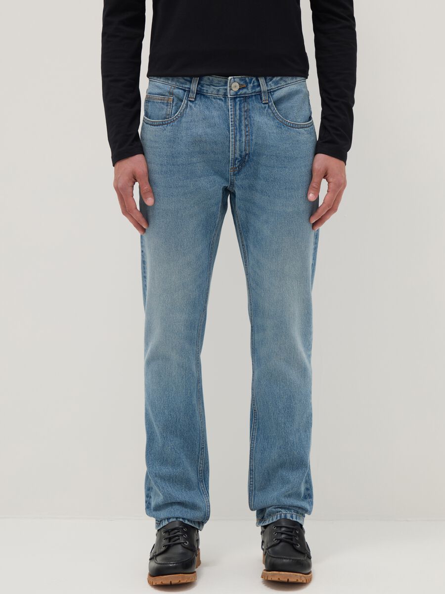 Blue slim fit pure cotton jeans_1