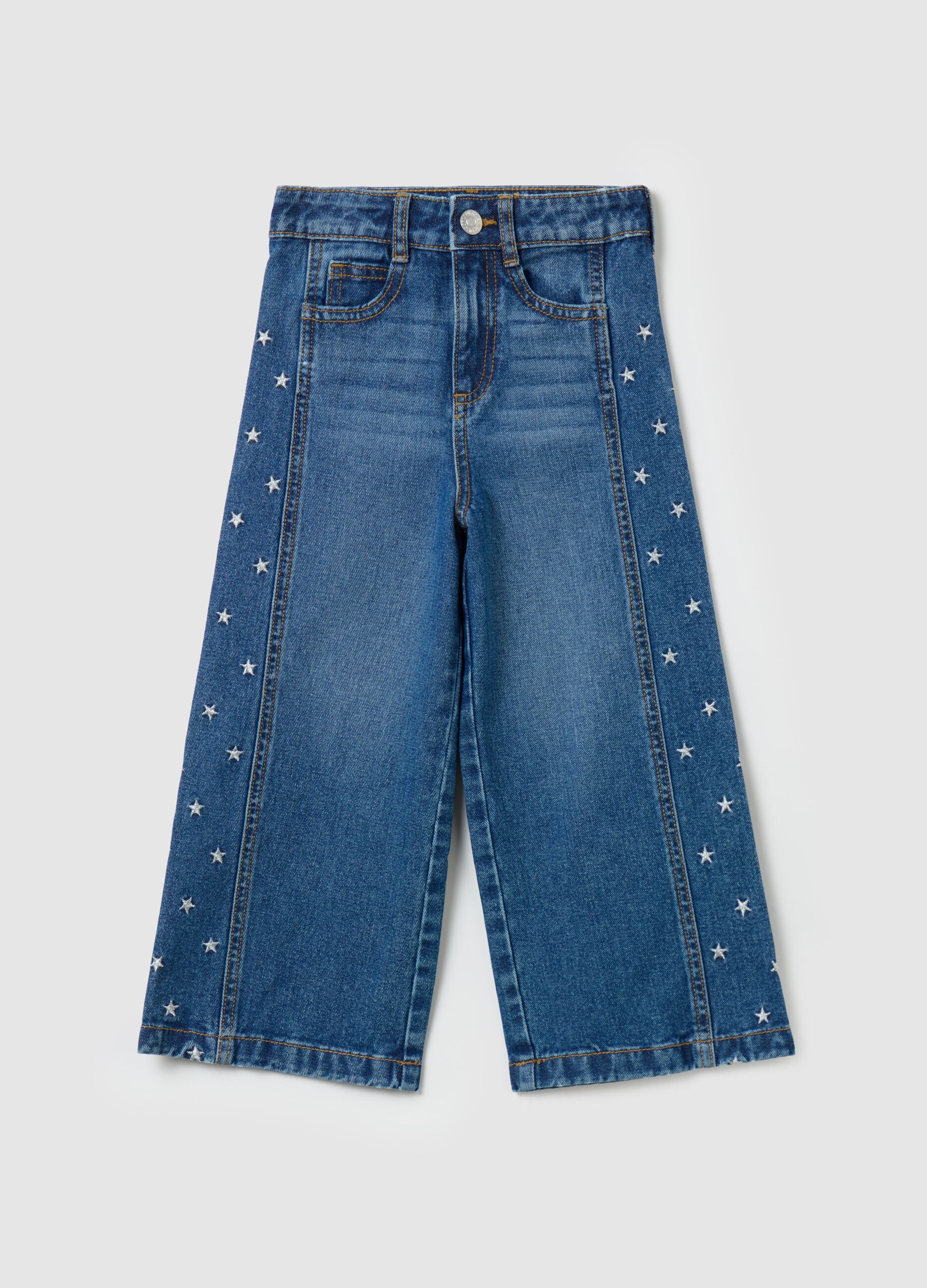 Jeans Bambina A Zampa Strappati Corti Larghi OVS