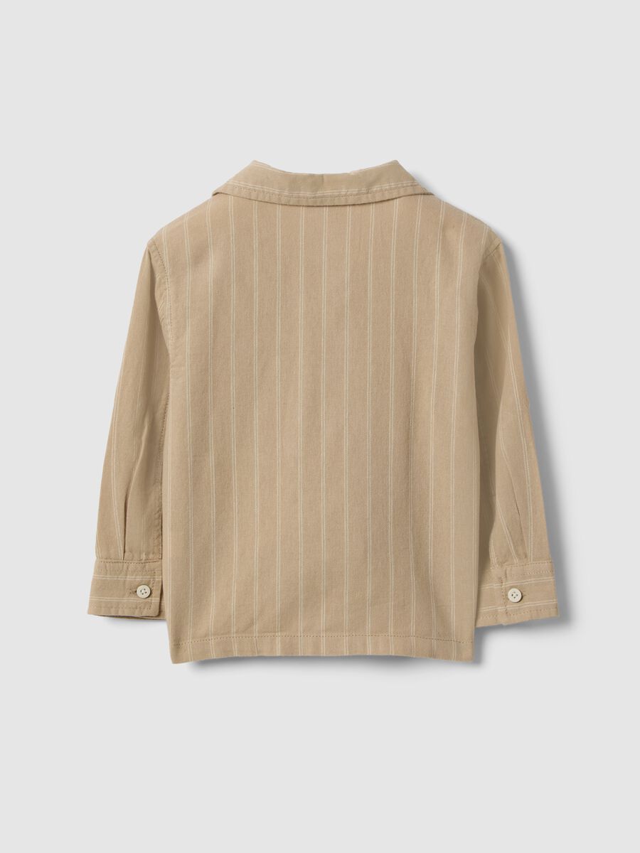 Camicia in puro cotone beige a righe da bimbo oversize fit con bottoni_1