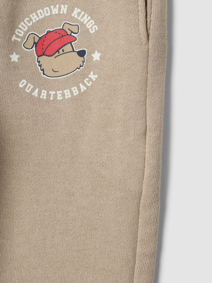 Pantaloni jogger beige in puro cotone con stampa cagnolino per bimbo_3